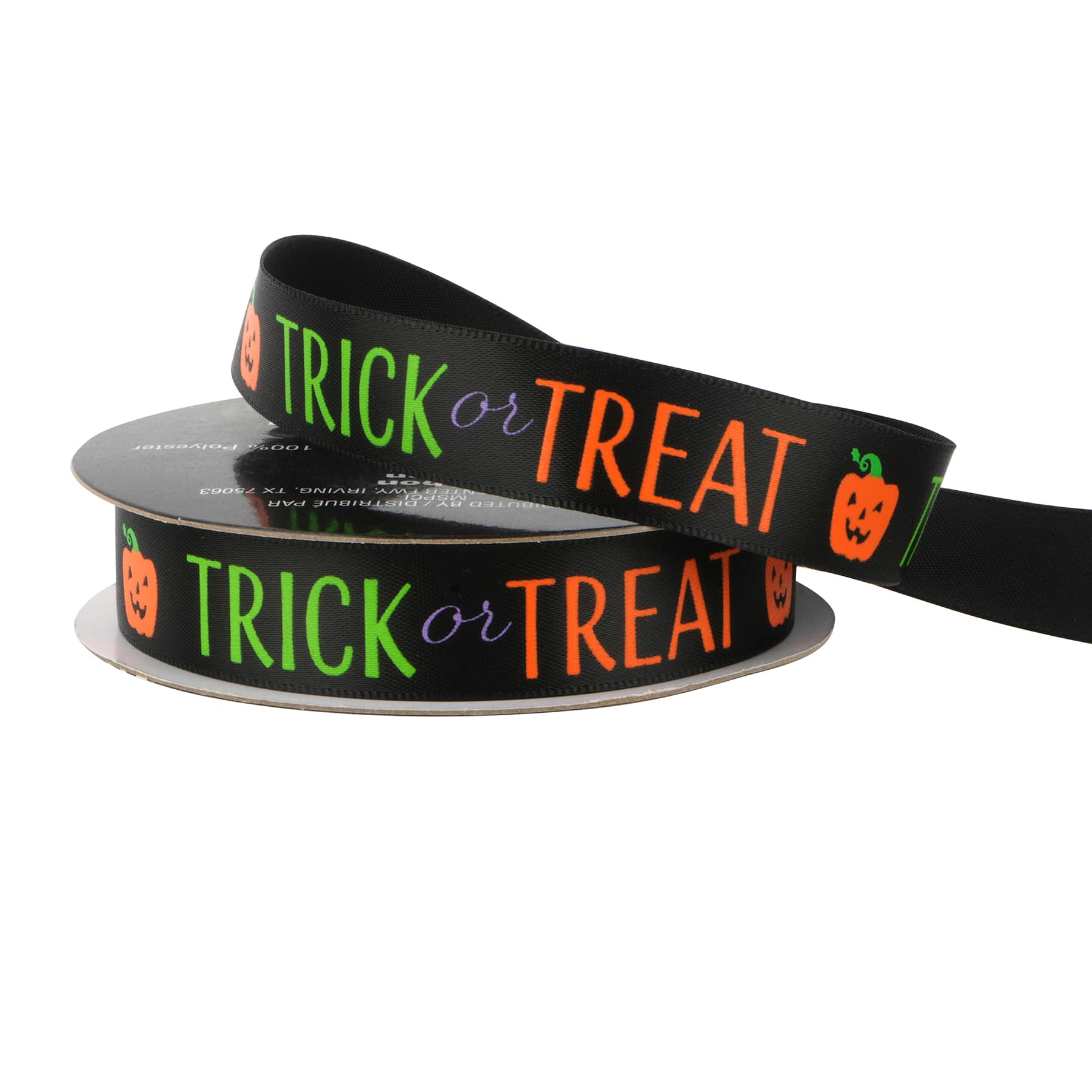 5/8&#x22; x 4yd. Black Trick or Treat Ribbon by Celebrate It&#xAE; Halloween