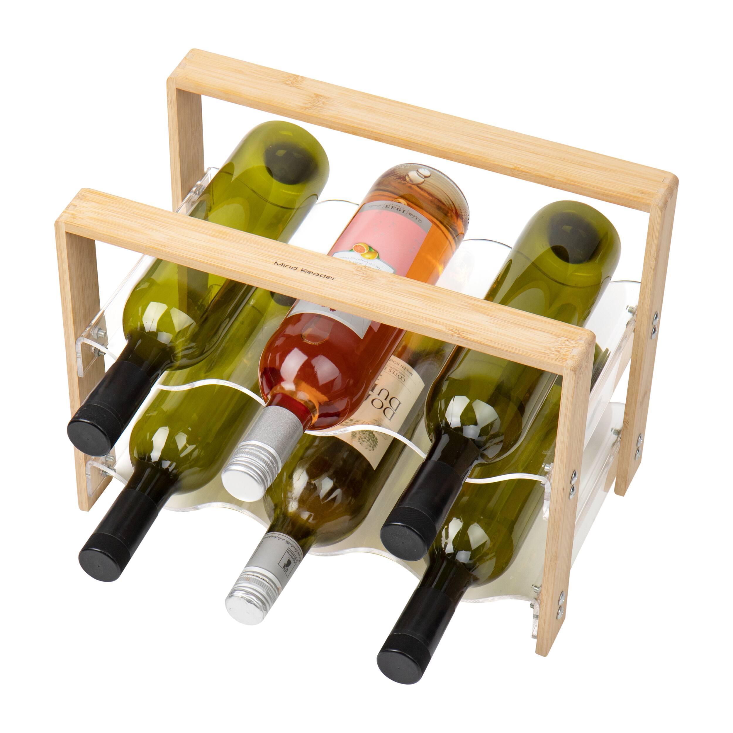 Mind Reader Modern Collection Bamboo &#x26; Acrylic 6 Bottle Wine Rack
