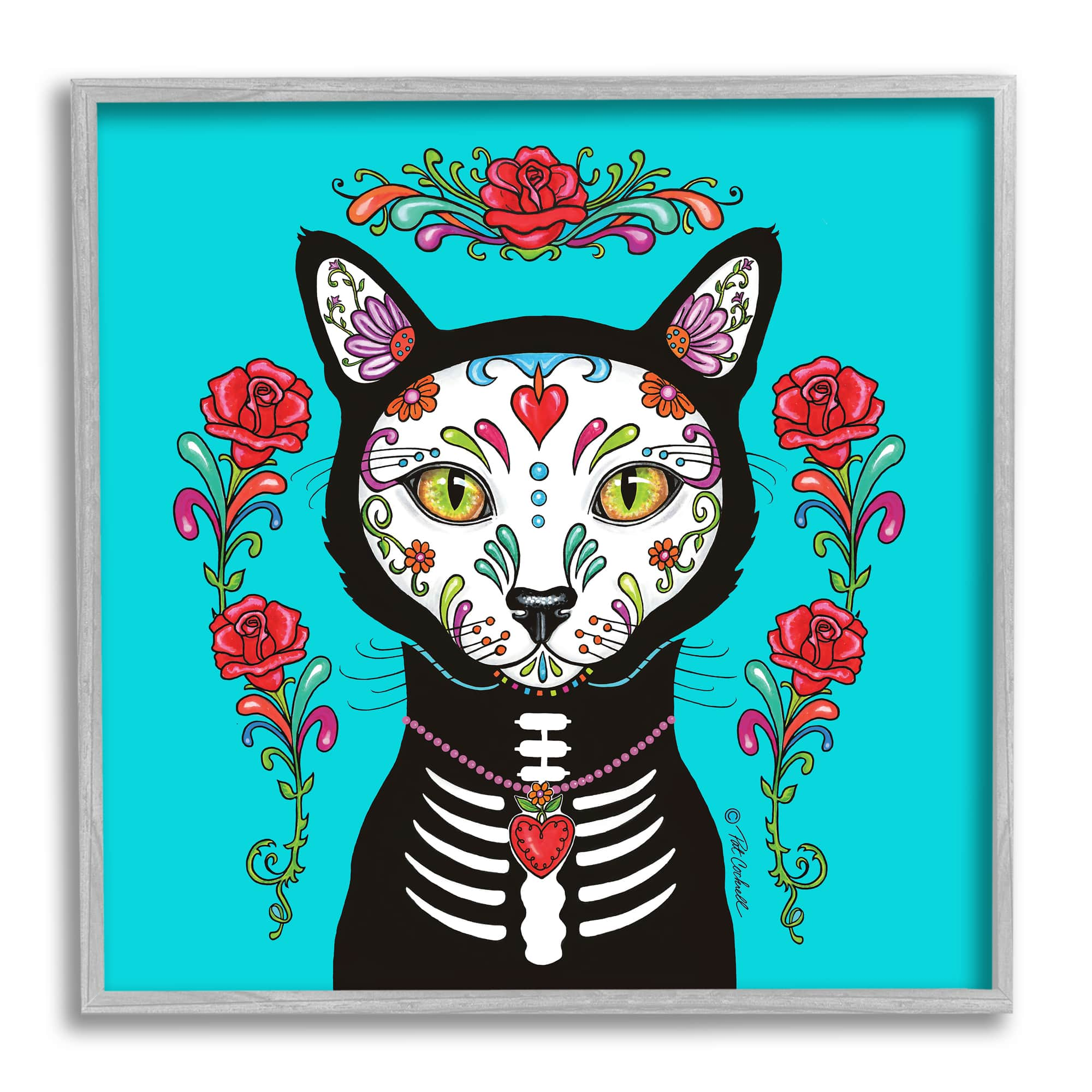 Stupell Industries Day of Dead Cat Portrait Framed Giclee Art