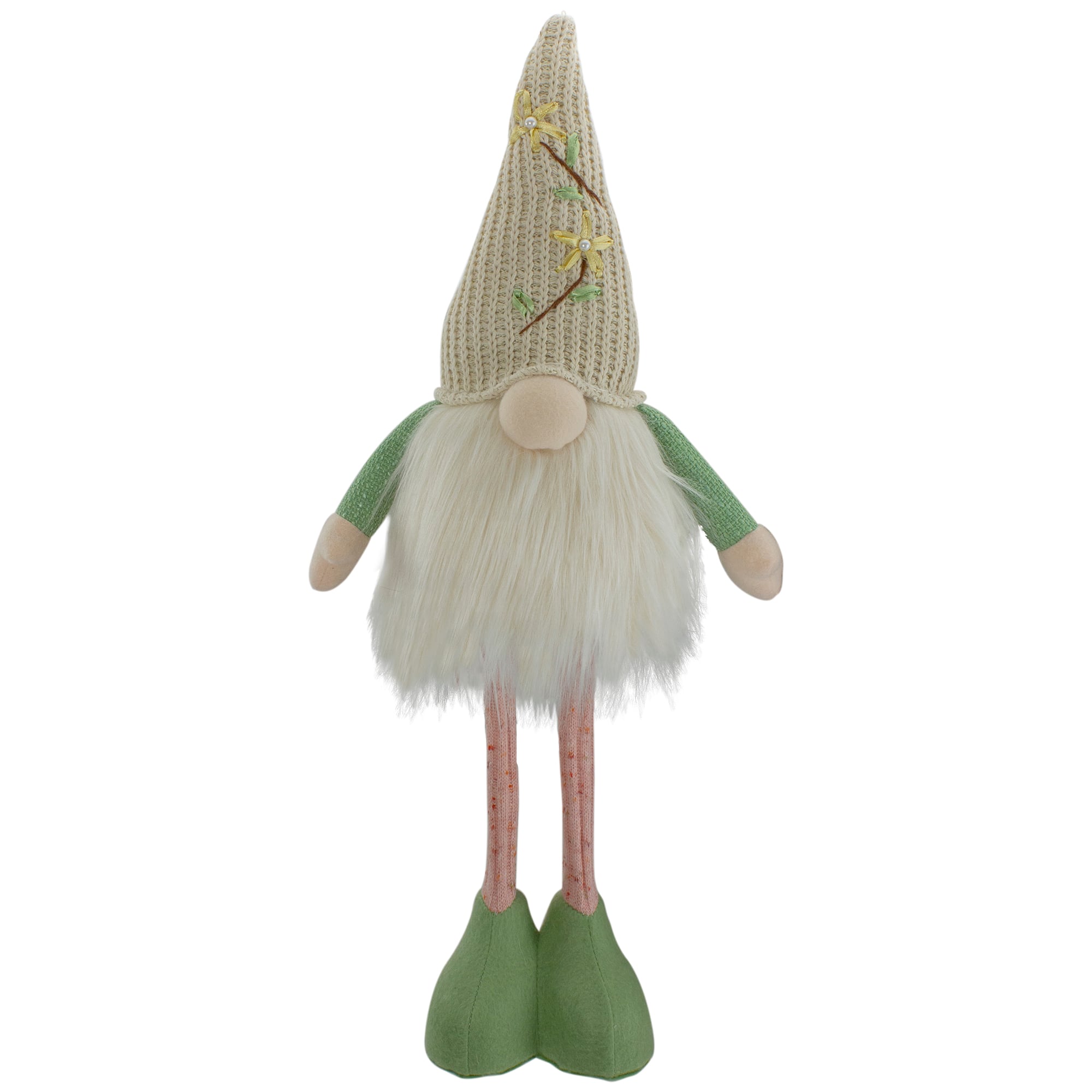 22&#x22; Lighted Green &#x26; Cream Standing Gnome with Knitted Hat Figure