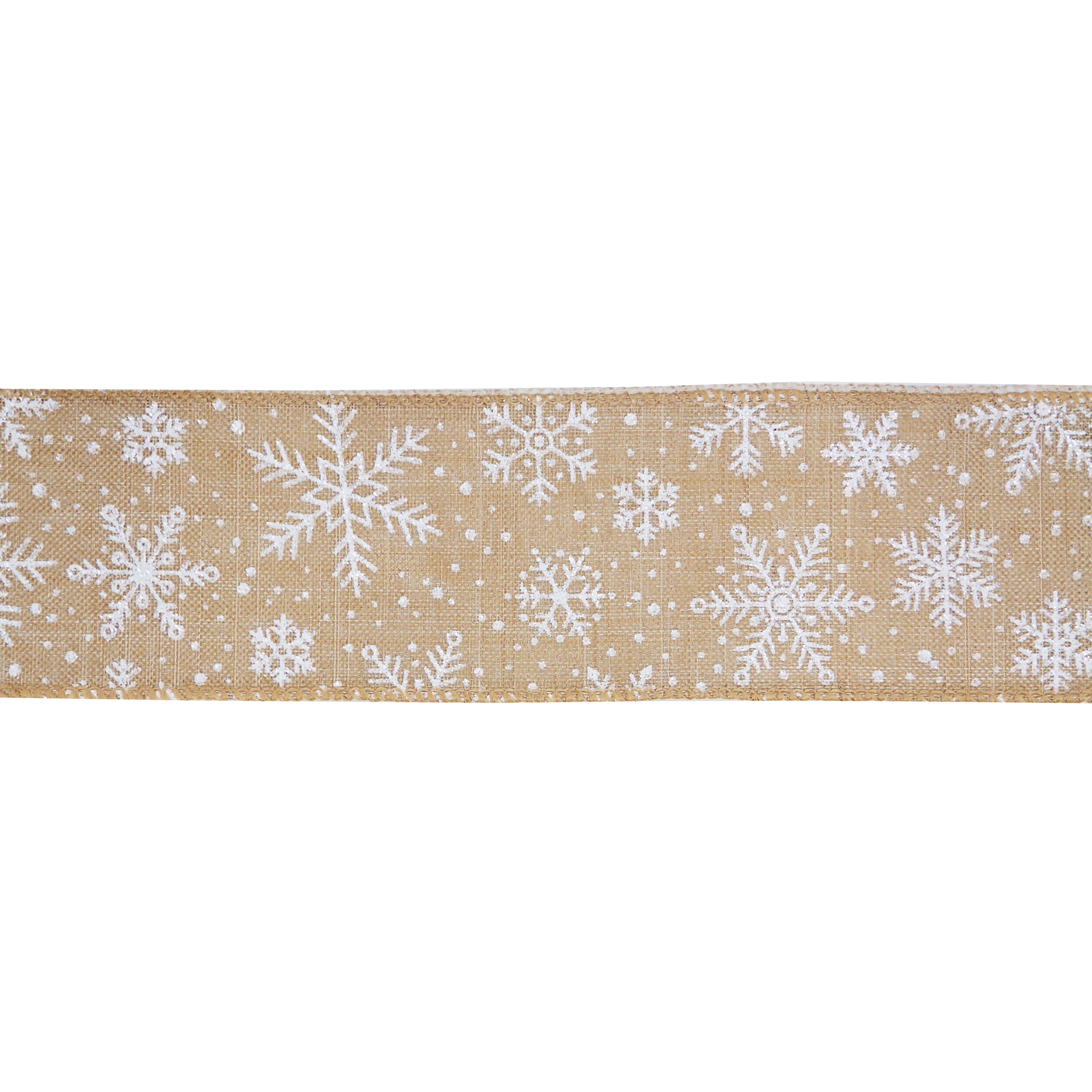 2.5&#x22; x 20ft. White Snowflakes Wired Faux Linen Ribbon by Celebrate It&#xAE;