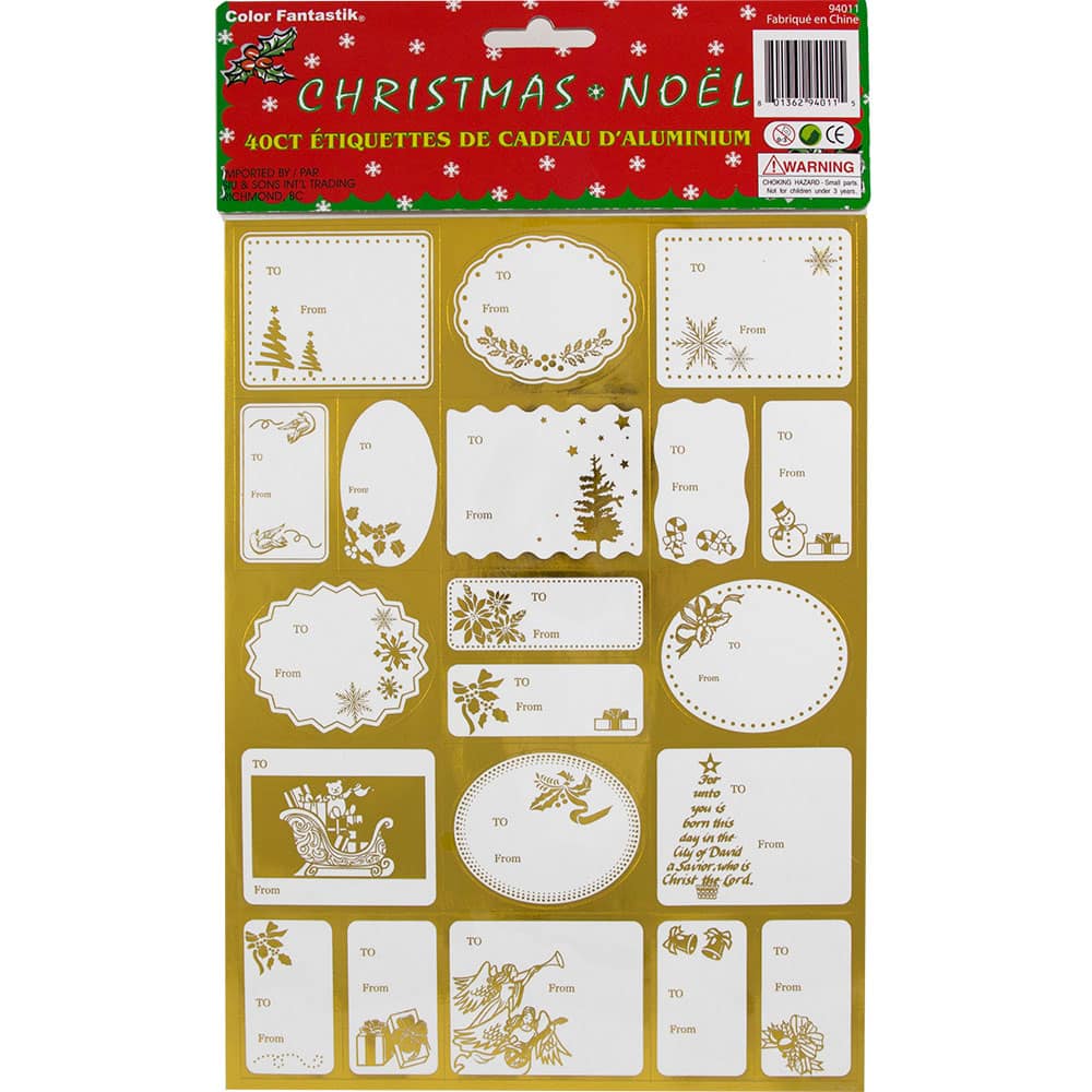 Gold Foil Christmas Gift Tag Stickers 55 Pieces 1703 