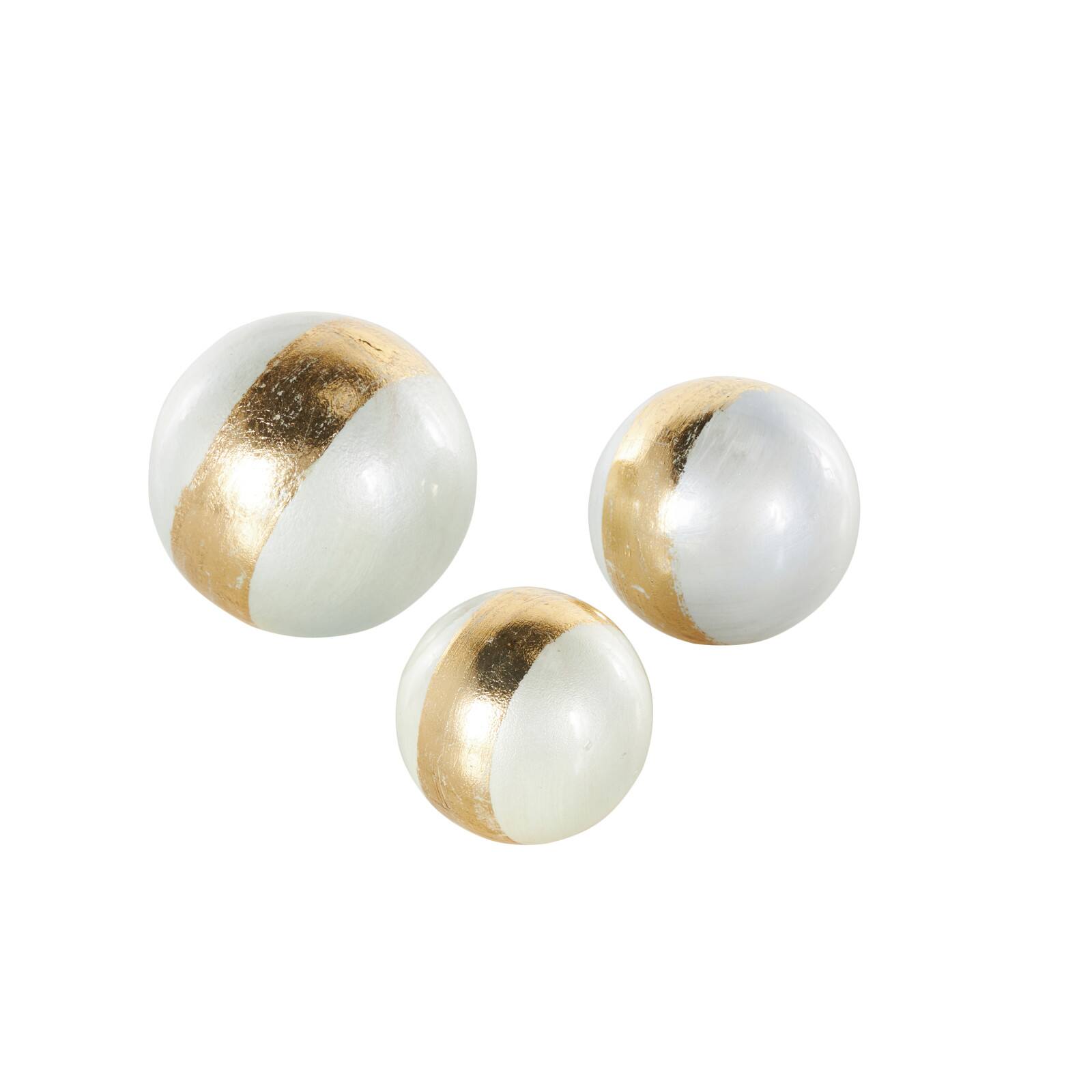 White with Gold Stripe Abstract Brushed Decorative Orbs &#x26; Vase Filler Set