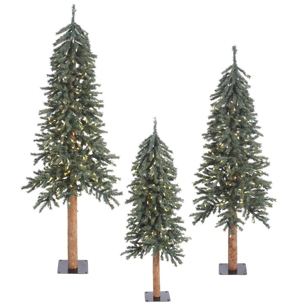4ft., 5ft. & 6ft. Pre-Lit Natural Bark Alpine Artificial Christmas Tree Set, Warm White Dura-Lit® LED Lights