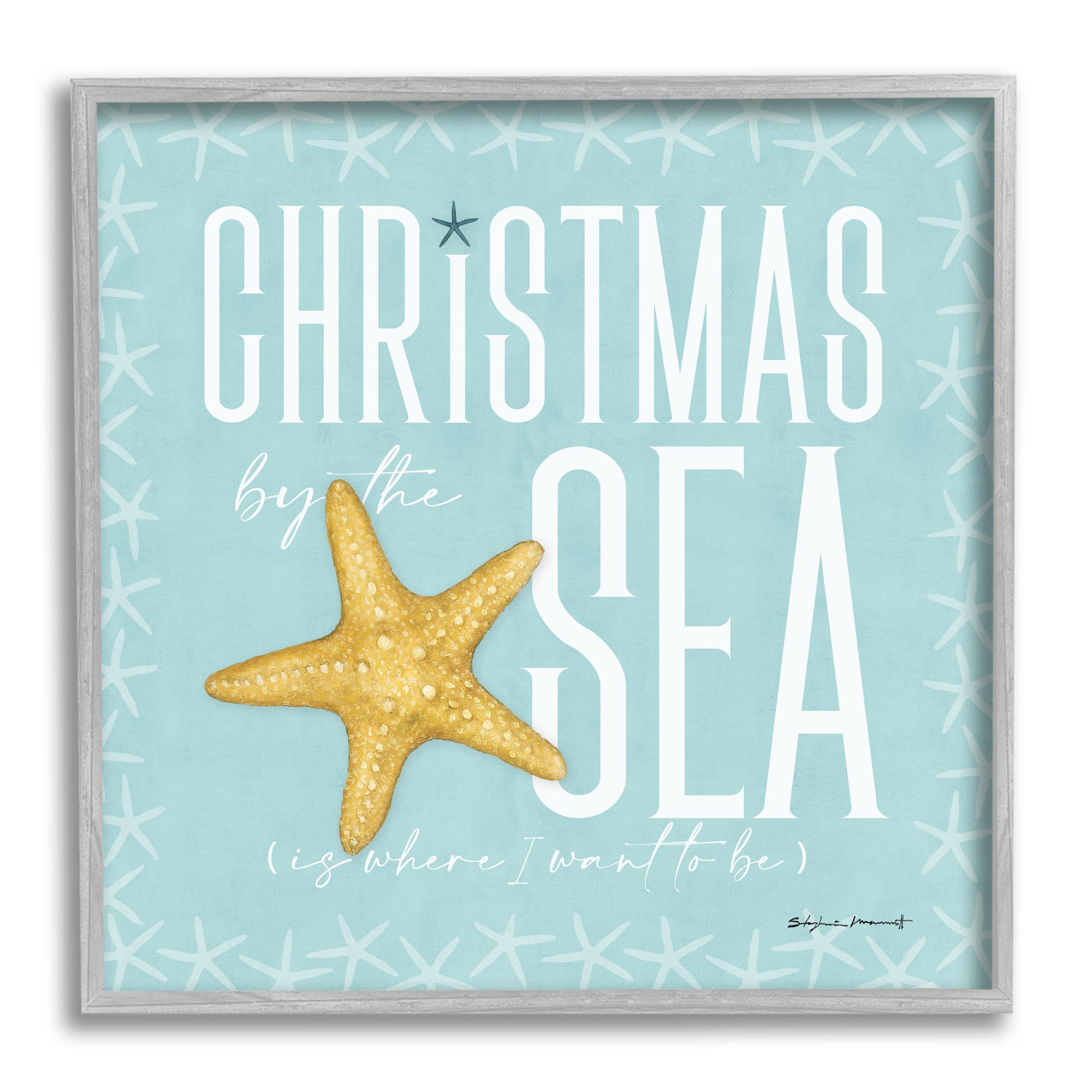 Stupell Industries Christmas By The Sea Turquoise Framed Giclee Art