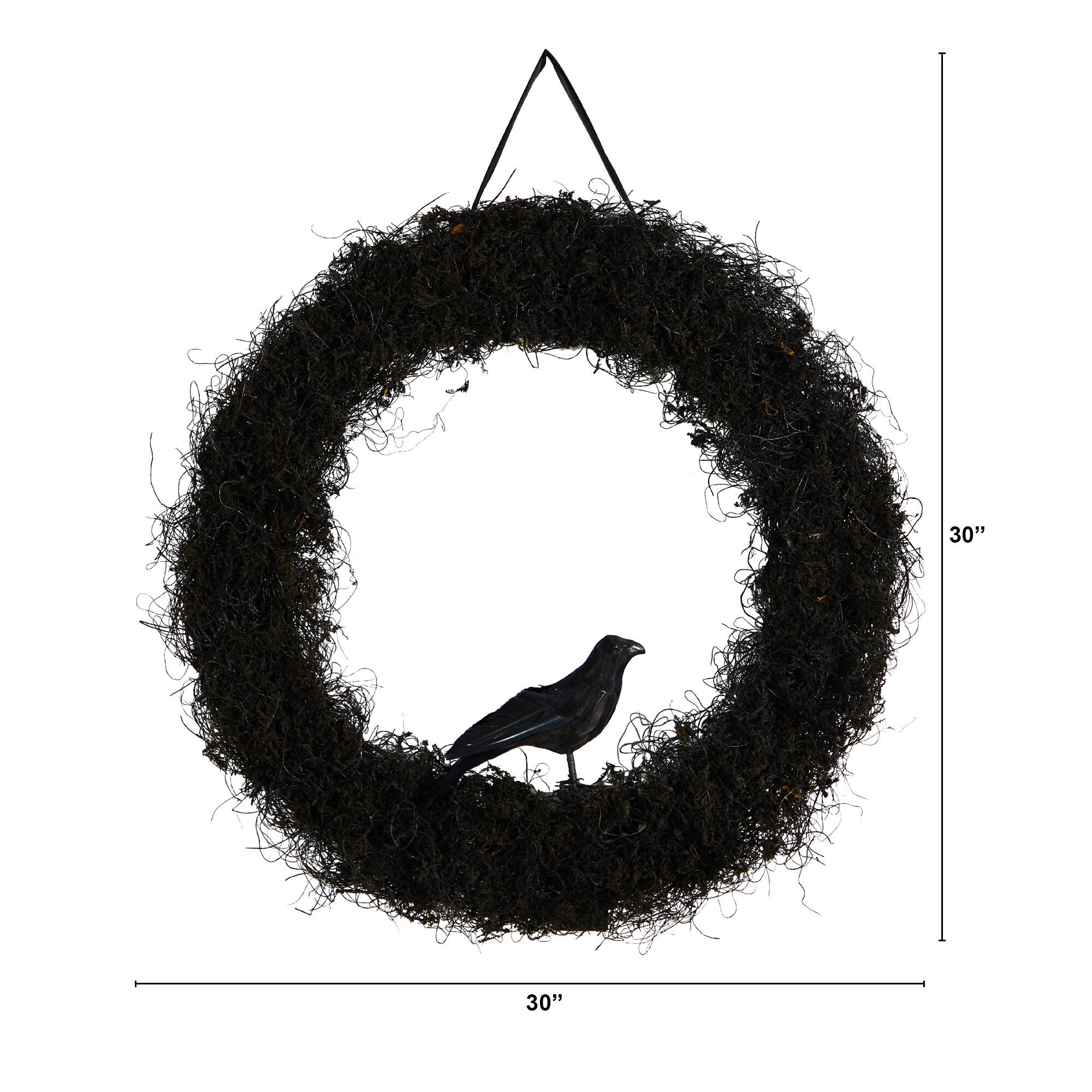30&#x22; Halloween Black Raven Twig Wreath