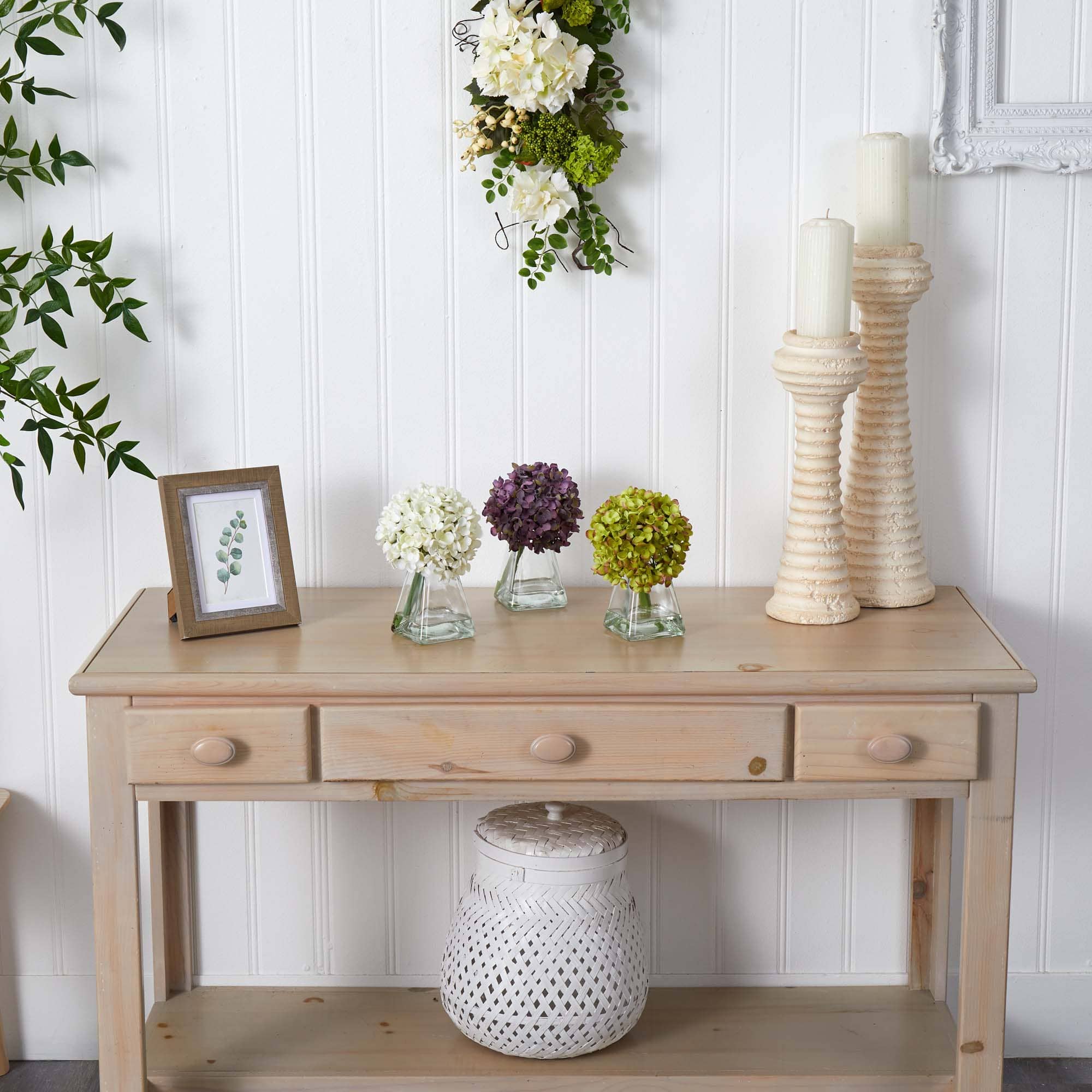 Green, Purple & White Hydrangea with Vase, 3ct.