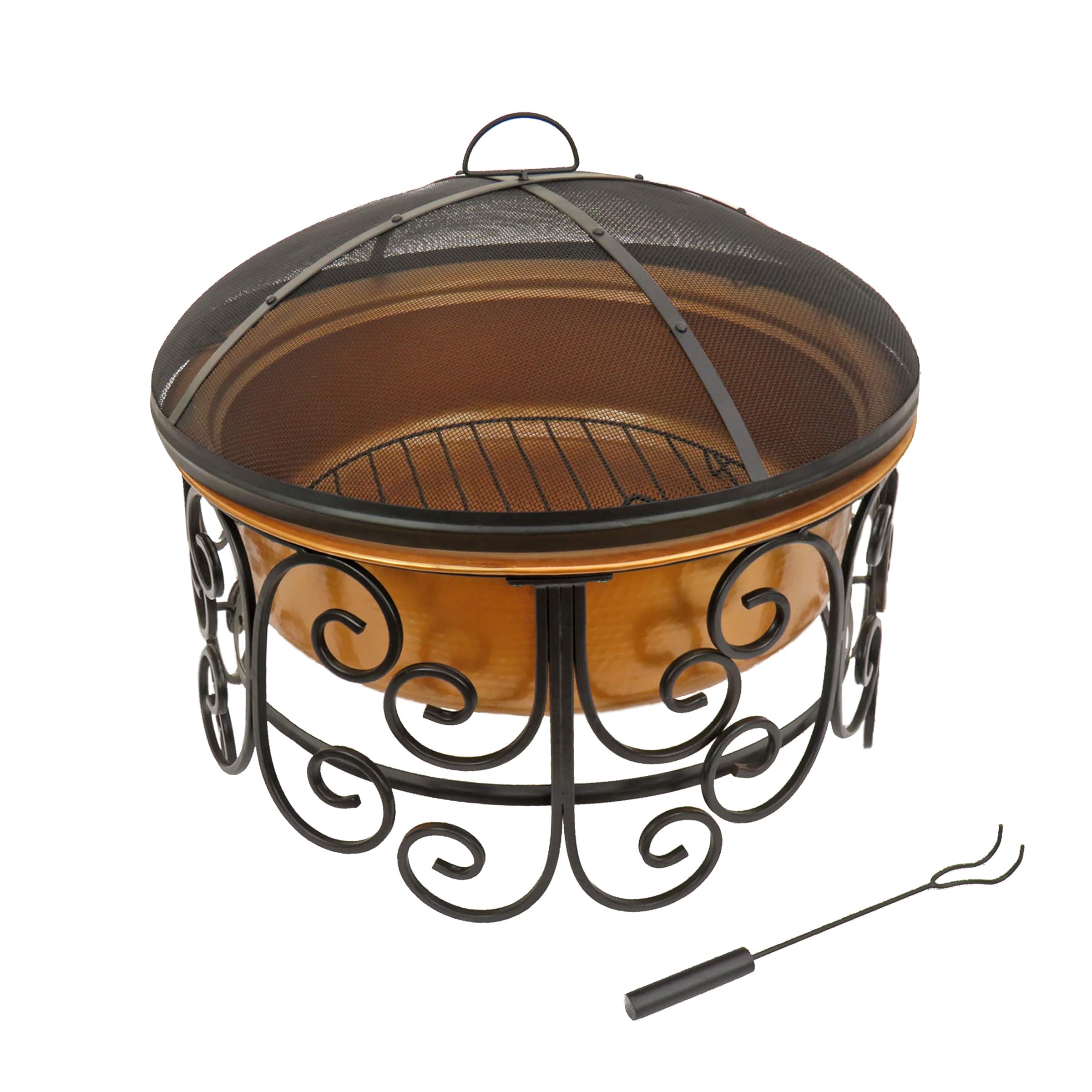 30" Deep Bowl Copper Fire Pit with Stand & Screen
