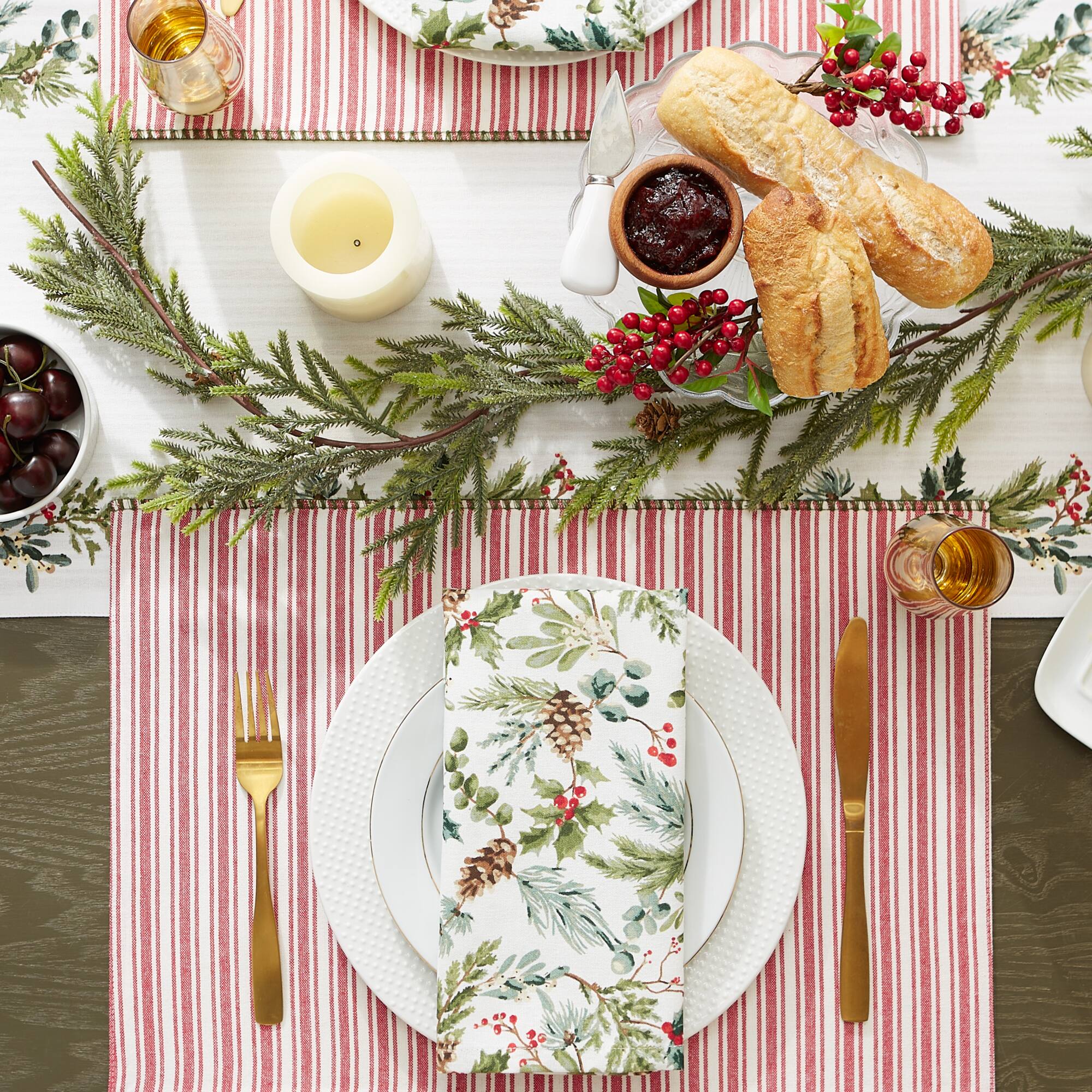 DII® Heritage Holiday Sprigs Reversible Embellished Placemats, 4ct.