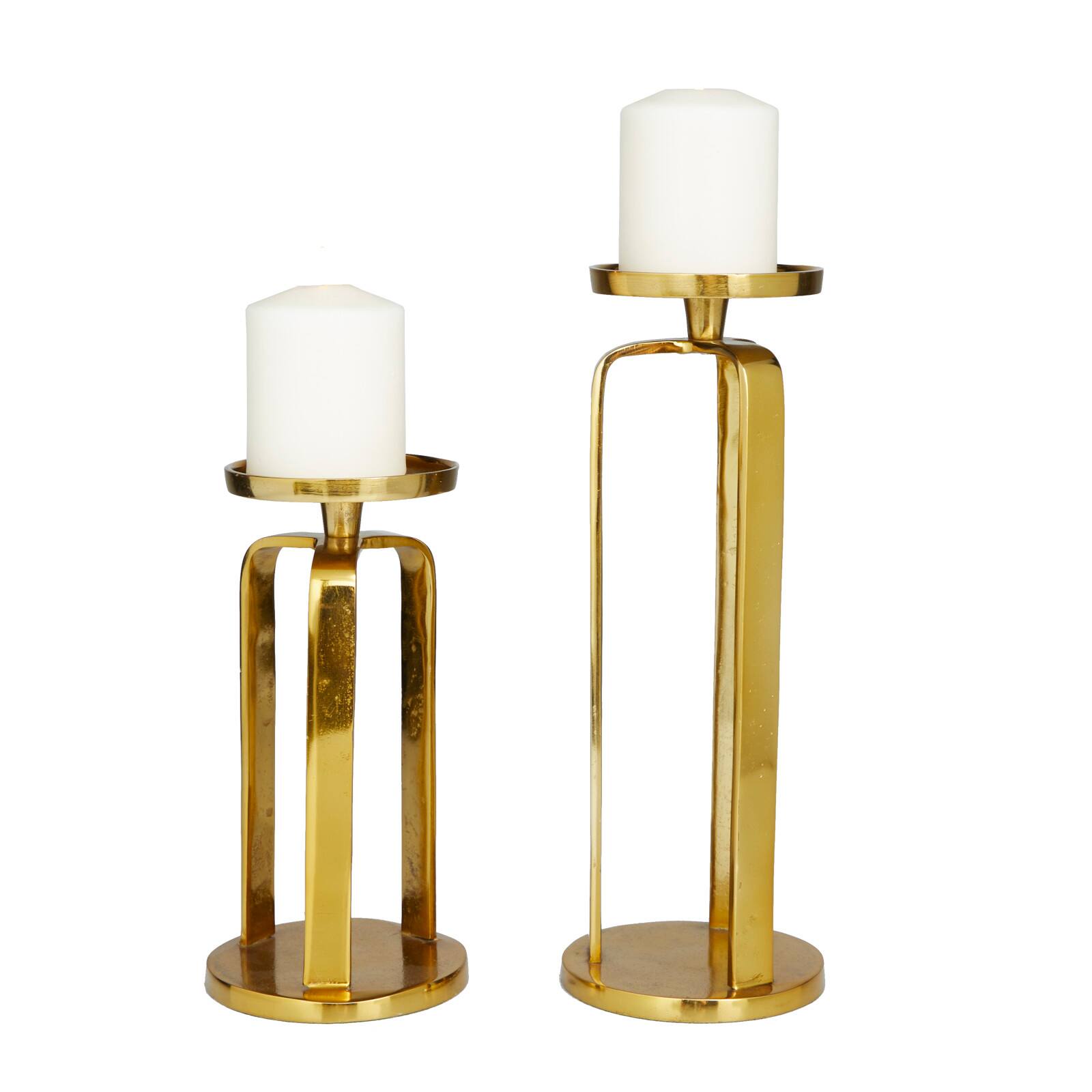 Set of 2 Gold Aluminum Modern Candle Holder, 14&#x22; x 5&#x22; x 5&#x22;