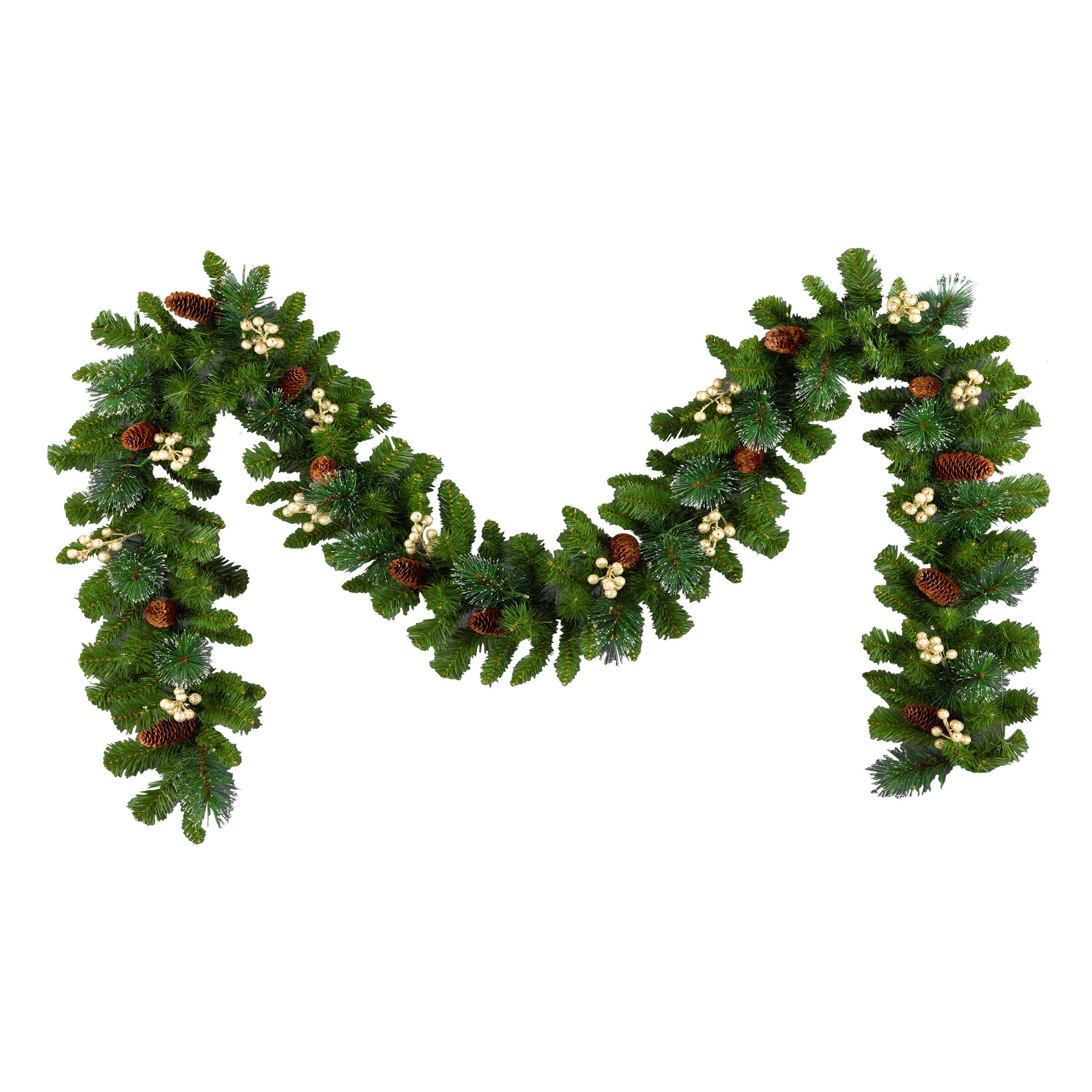 9ft. Crestwood&#xAE; Green &#x26; Gold Spruce &#x26; Pinecone Pre-Lit LED Garland