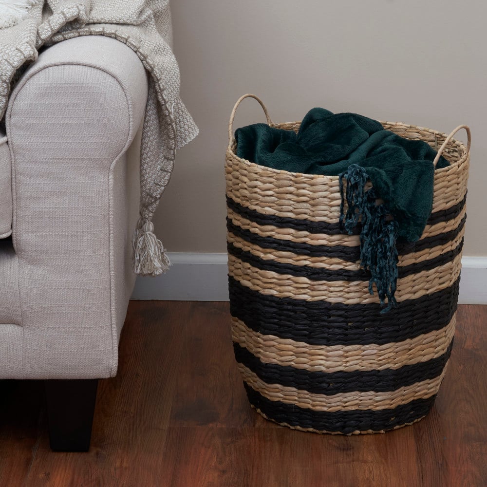 Household Essentials 18" Black & Natural Cattail & Paper Banded Basket