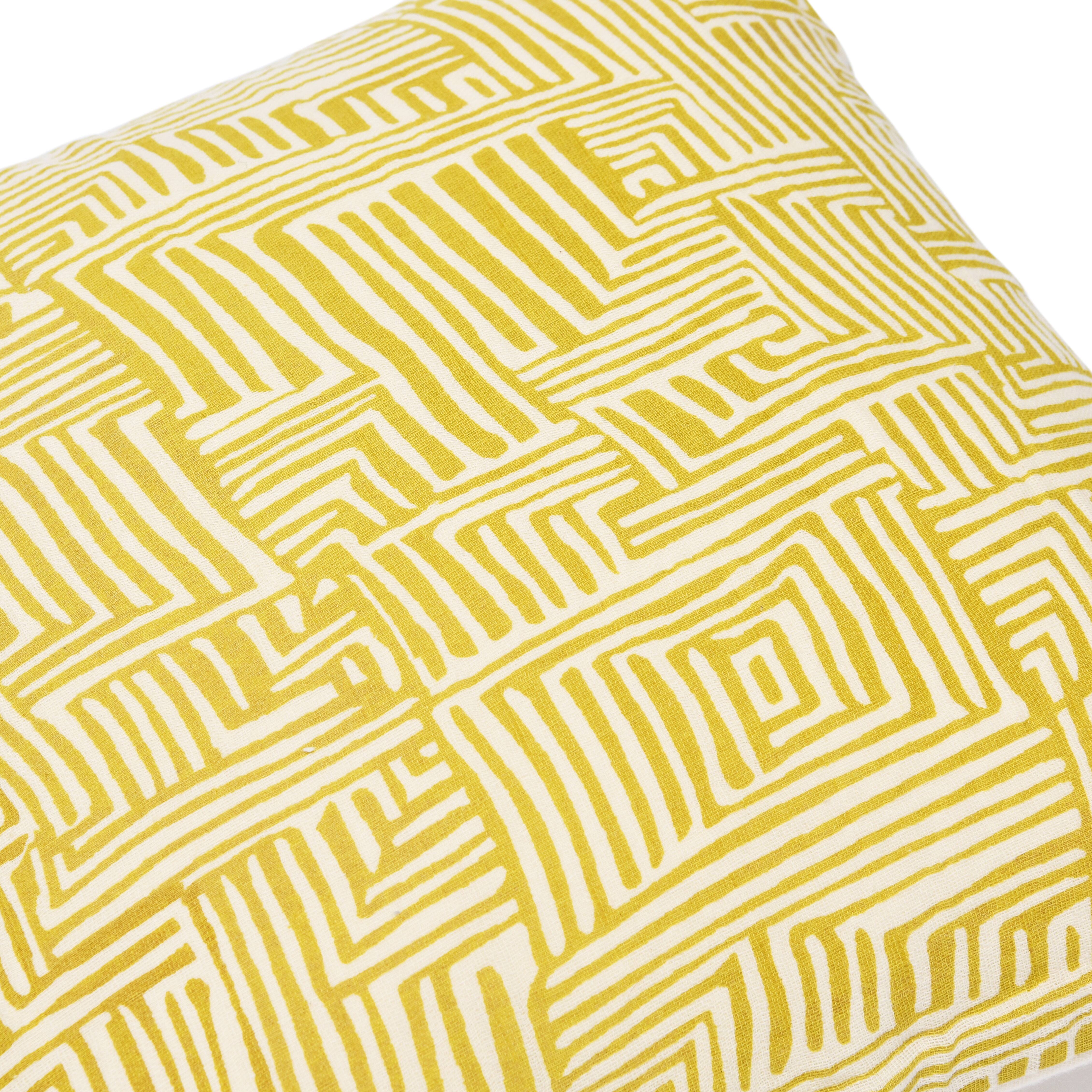 Hello Honey® Mustard & Cream Kuba Cloth Pattern Cotton Pillow