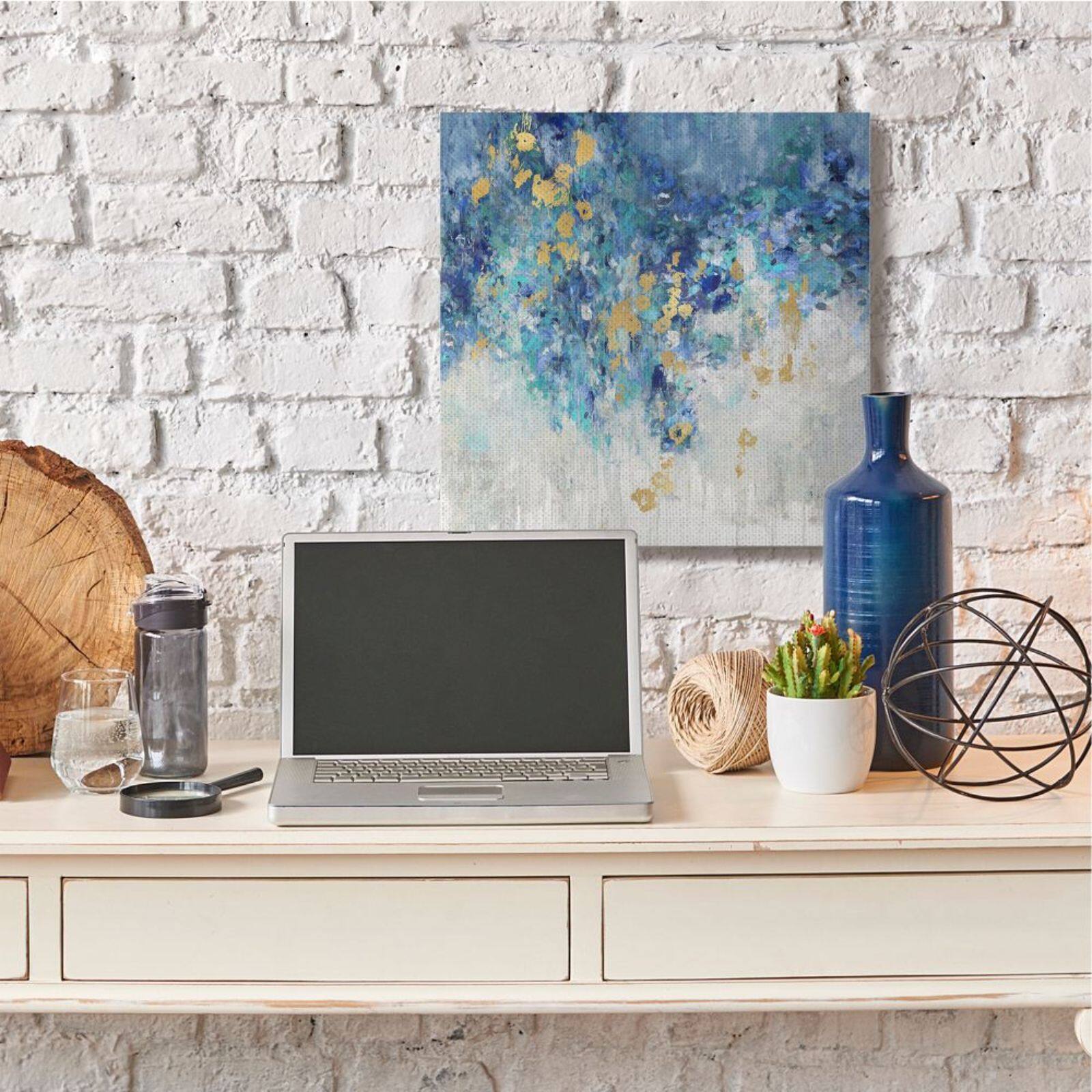 Stupell Industries Abstract Blue & Gold Paint Design Canvas Art