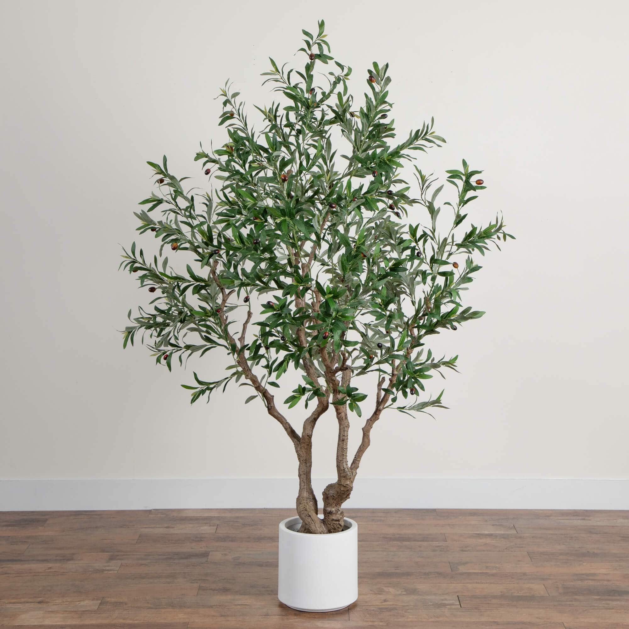 6ft. Artificial Grand Olive Tree in White Decorative Planter