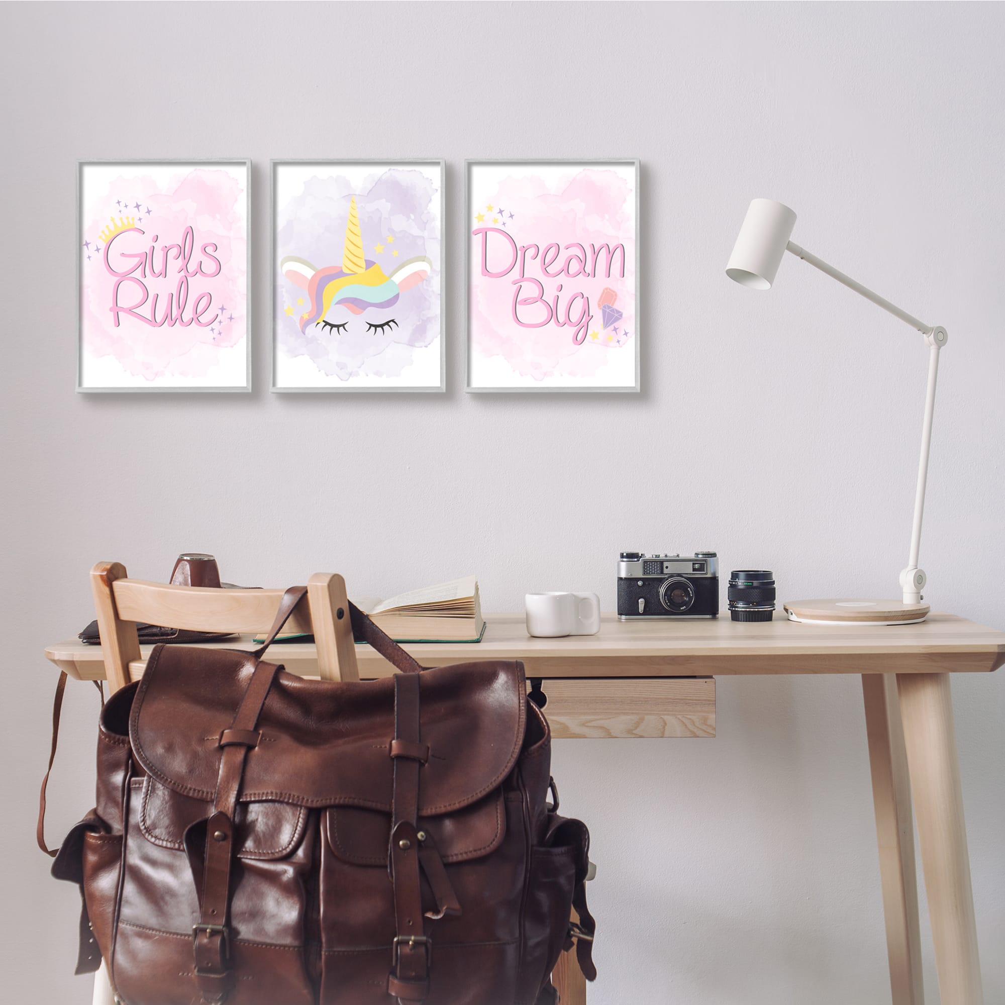 Stupell Industries Girls Rule Dream Big Star Crown Unicorn Framed Wall Art