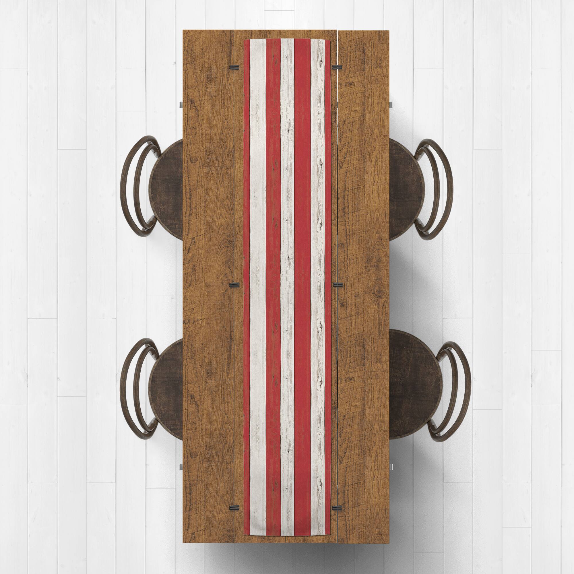 90&#x22; Red &#x26; White Distressed Stripes Table Runner