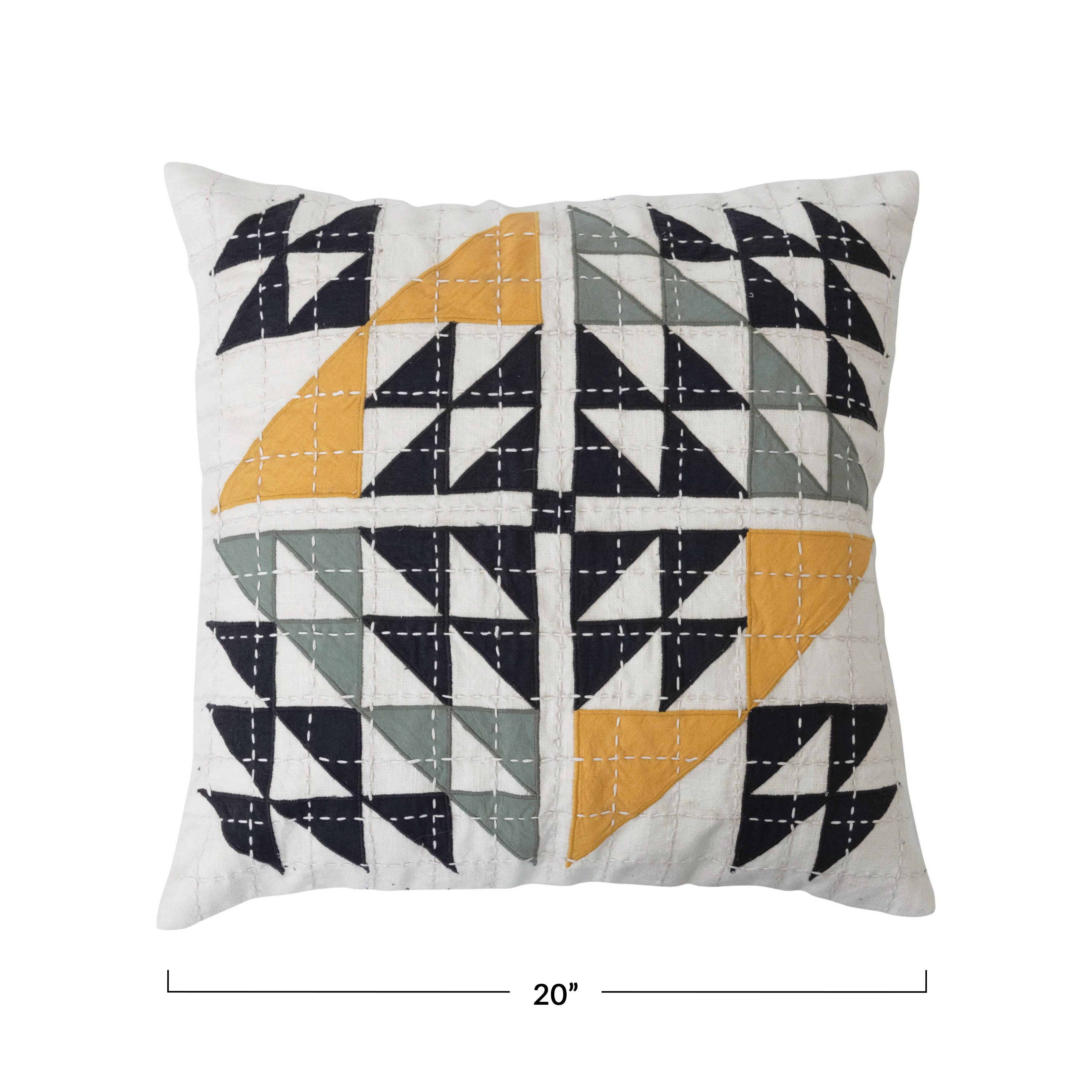 Hello Honey&#xAE; Multicolor Cotton Patchwork Pillow with Kantha Stitch