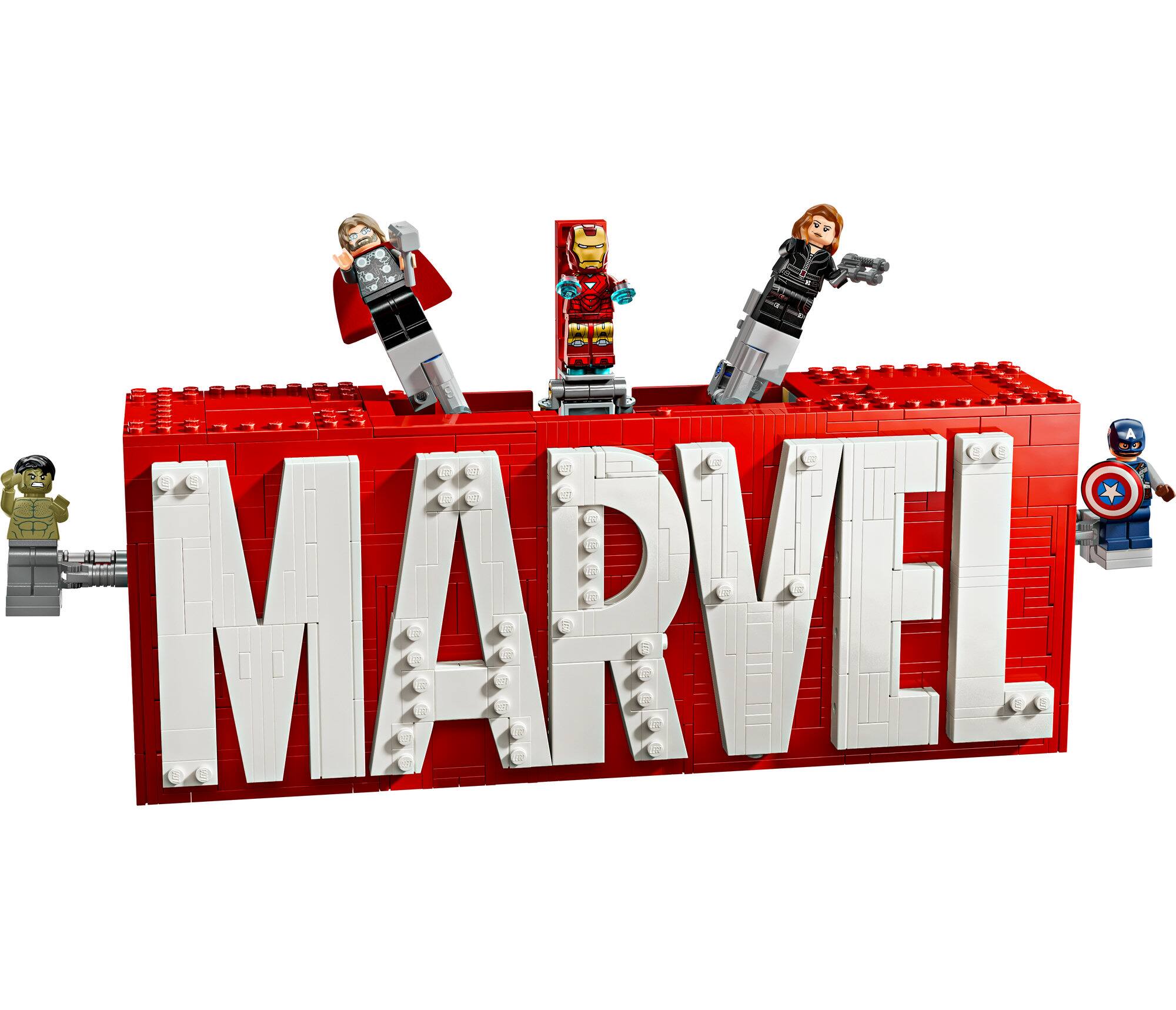 LEGO&#xAE; Marvel: MARVEL Logo &#x26; Minifigures Collectible, Buildable Set 76313