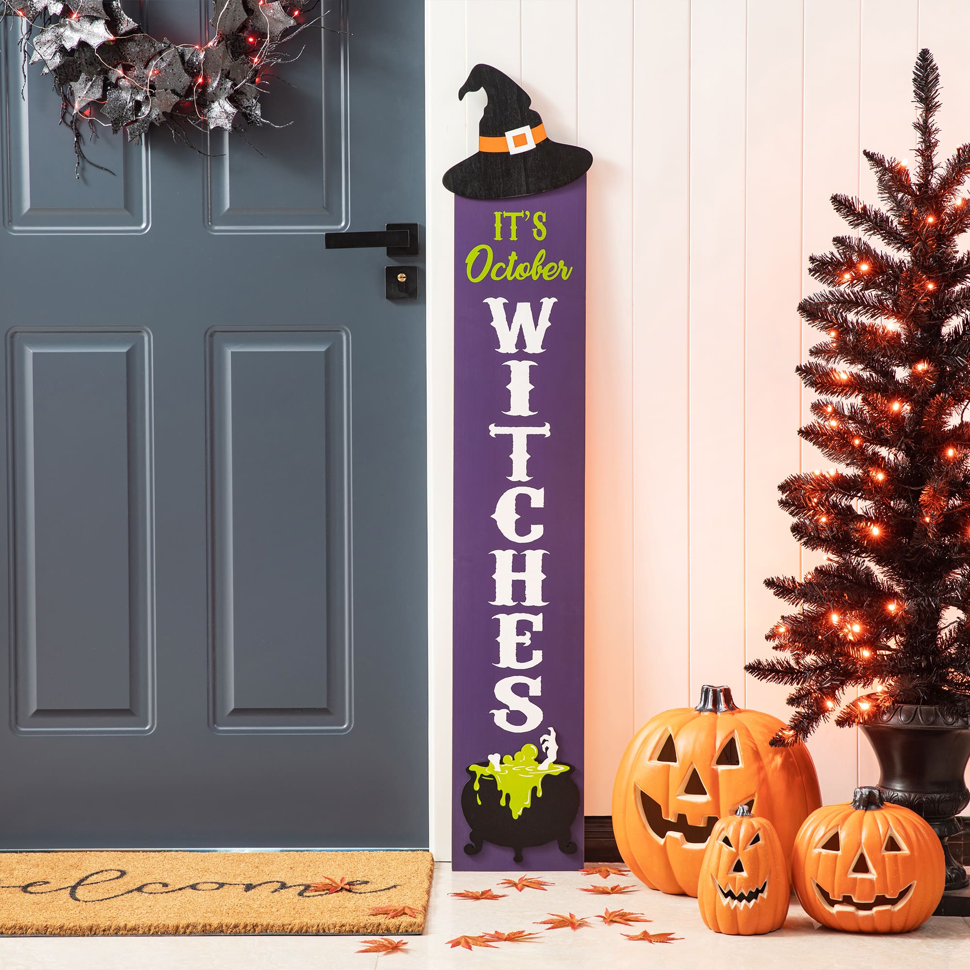 Glitzhome&#xAE; 4ft. Halloween Wooden Witch Hat Porch D&#xE9;cor