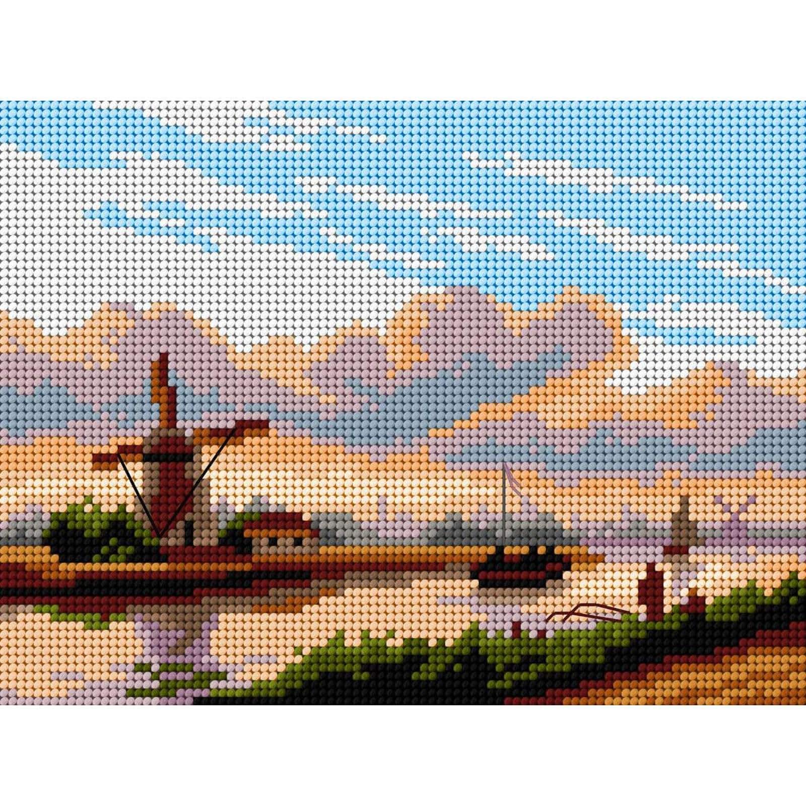 Orchidea A Panoramic Summer Landscape with Barges Gobelin canvas Kit