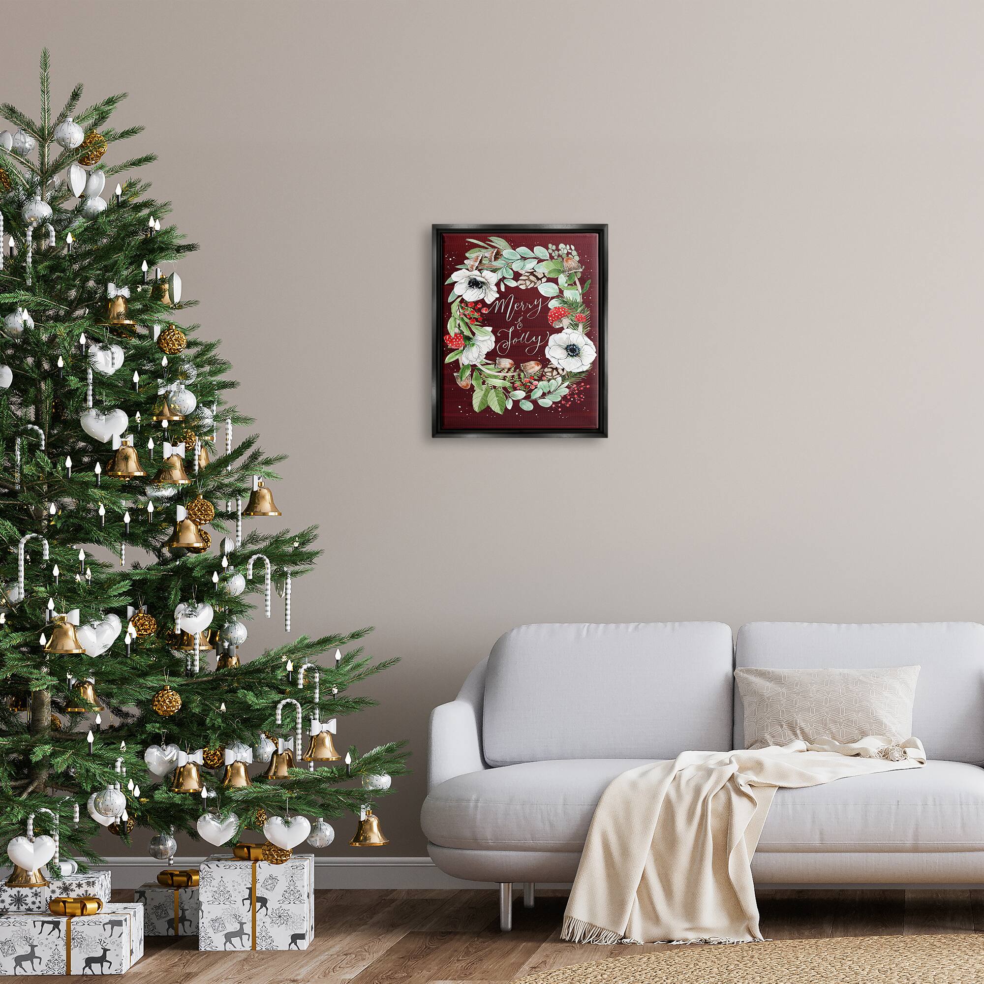 Stupell Industries Merry & Jolly Seasonal Mushroom Wreath Framed Floater Canvas Wall Art