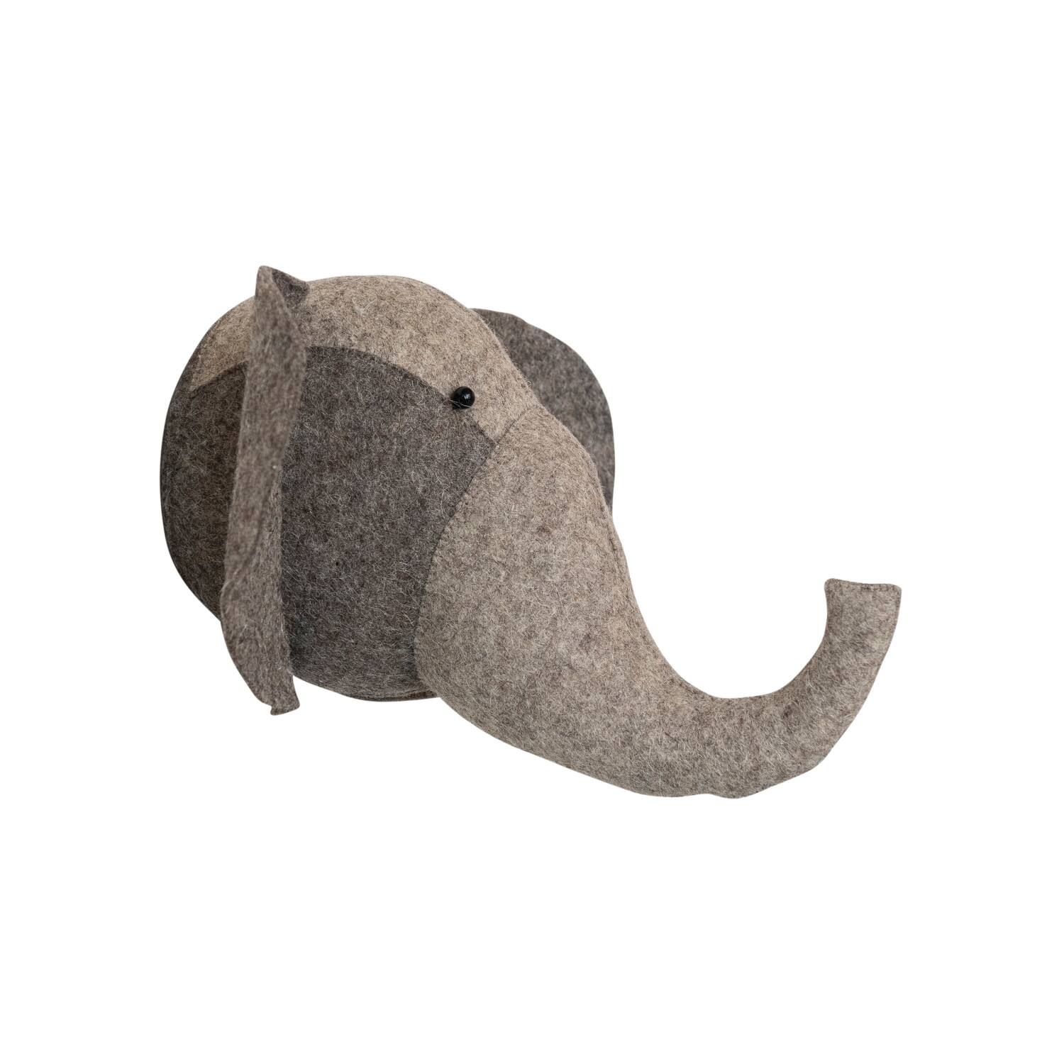 16&#x22; Gray Handmade Wool Felt Elephant Head Wall Hanging