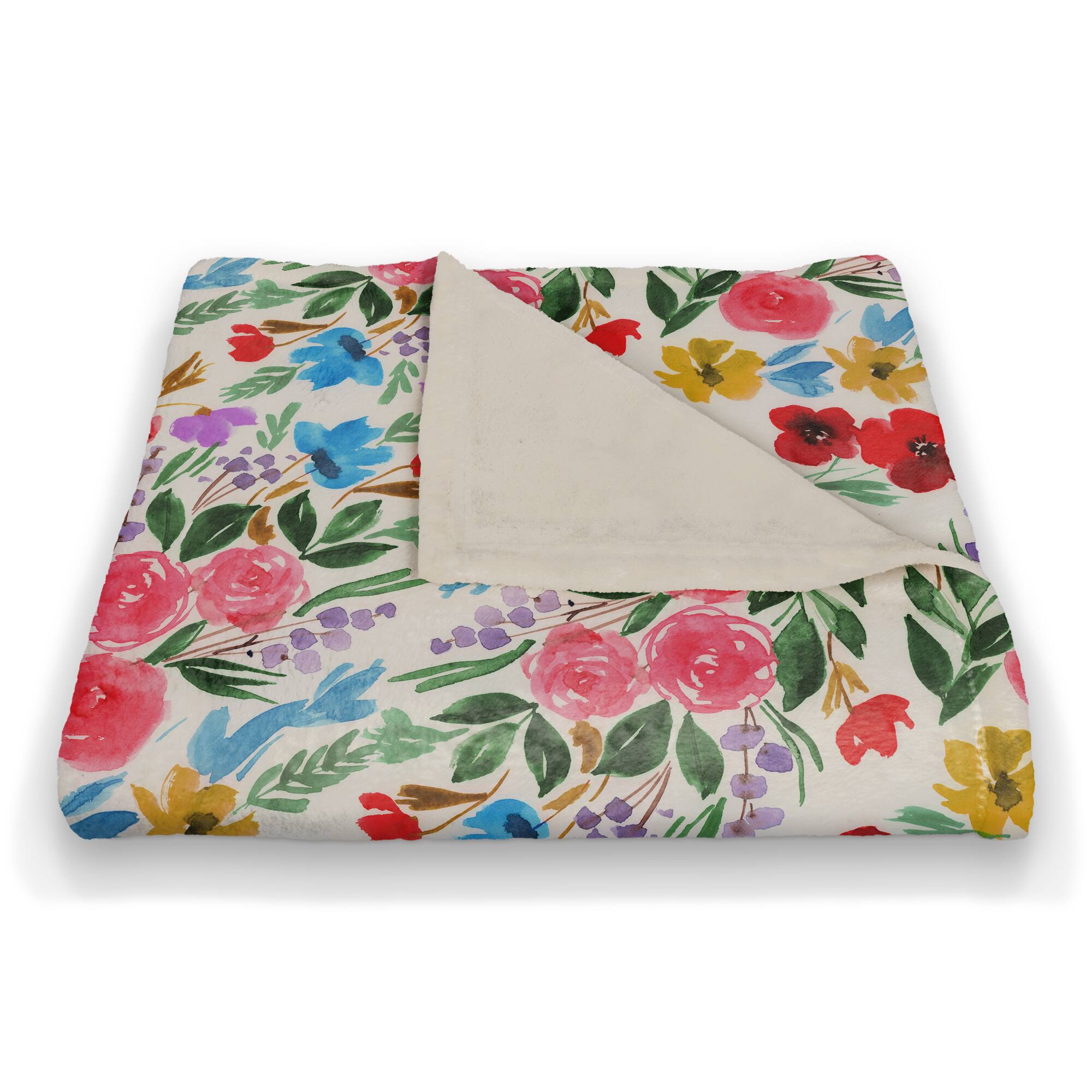 Butterfly Watercolor Florals Coral Fleece Blanket