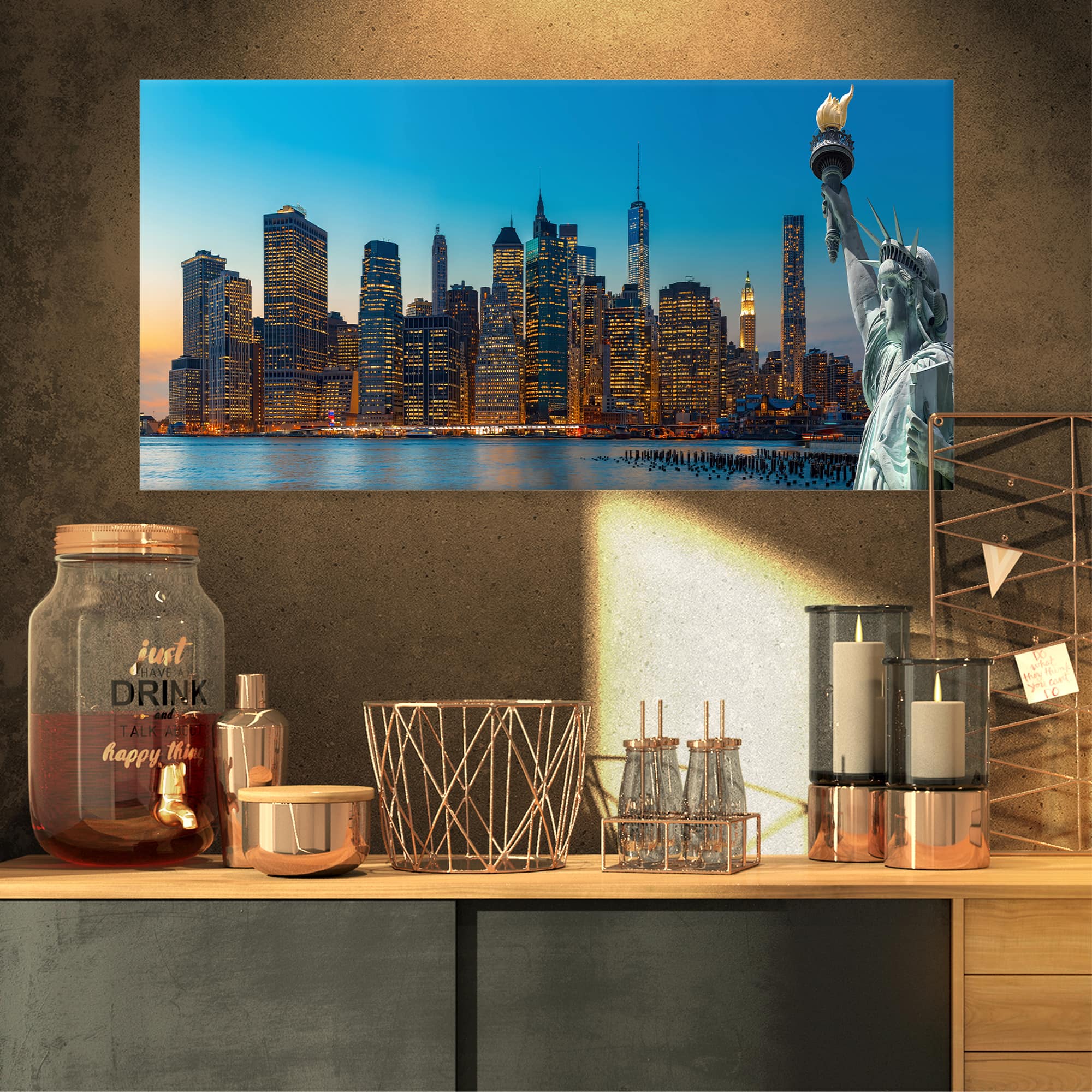 Designart - Evening New York City Skyline Panorama - Extra Large Canvas Art Print