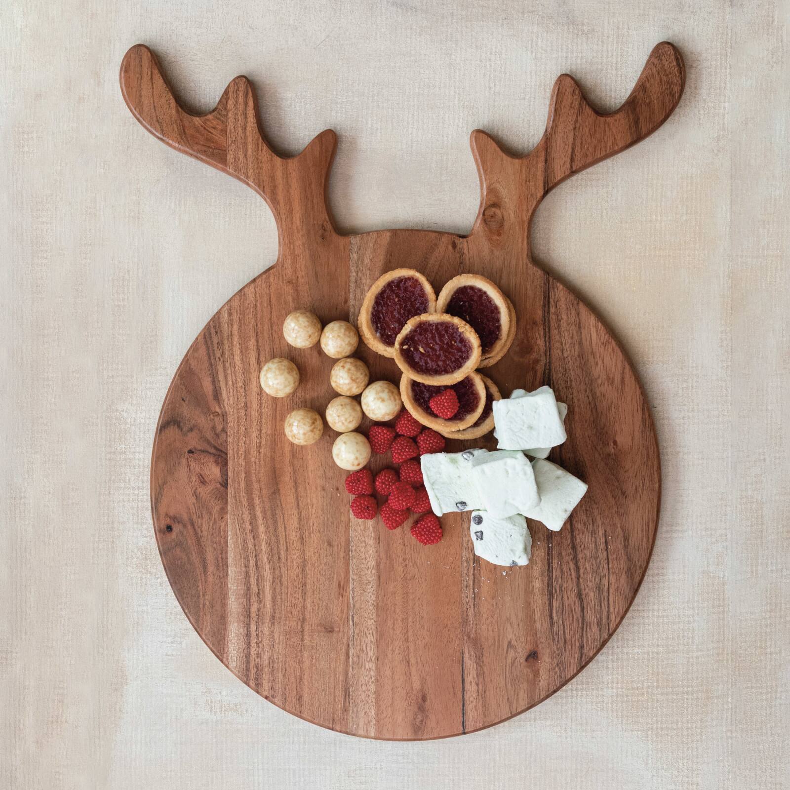 Hello Honey® 19" Acacia Wood Cheese & Cutting Board with Antlers