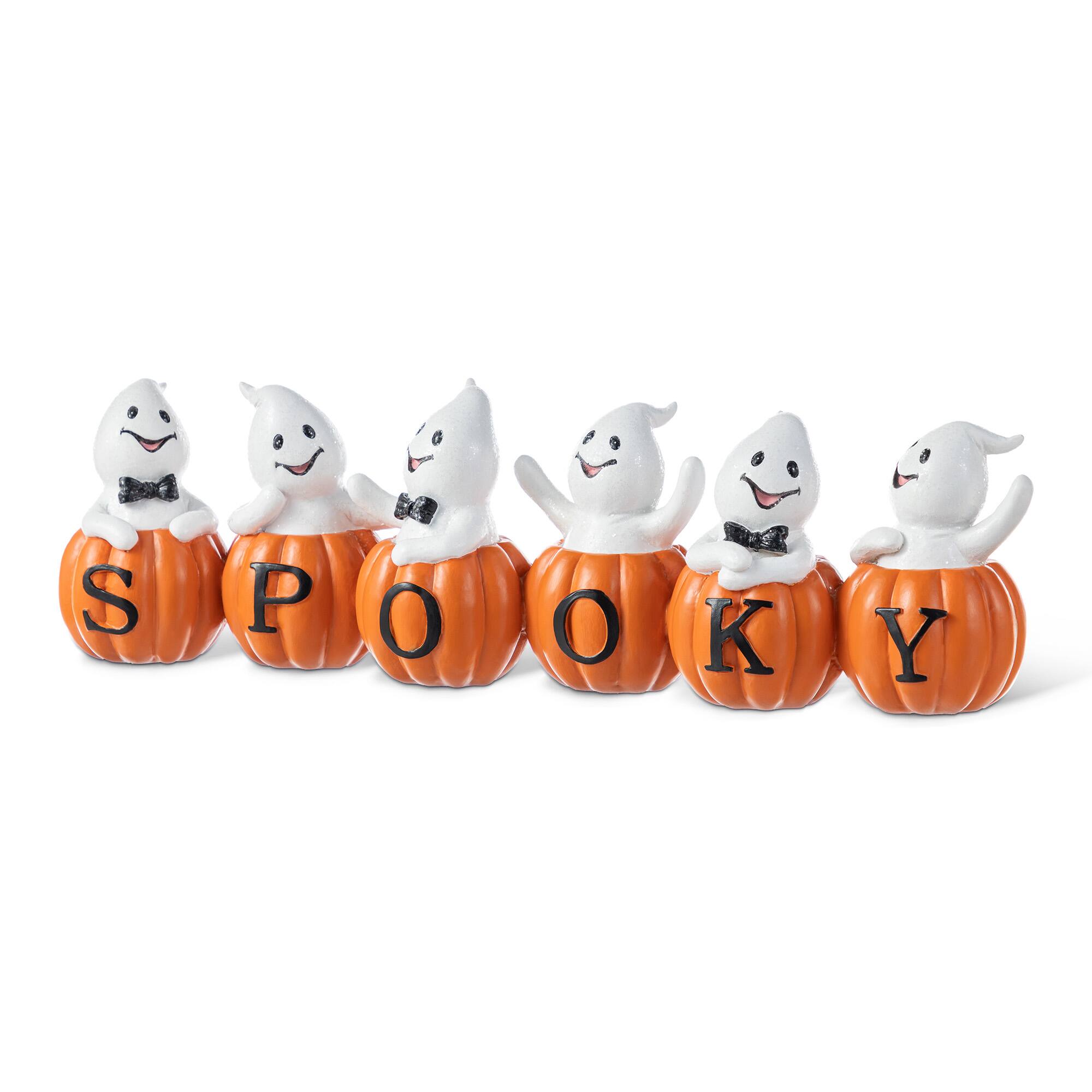 Glitzhome&#xAE; 15.5&#x22;L Halloween Polyresin SPOOKY Ghost Pumpkin Table Decor