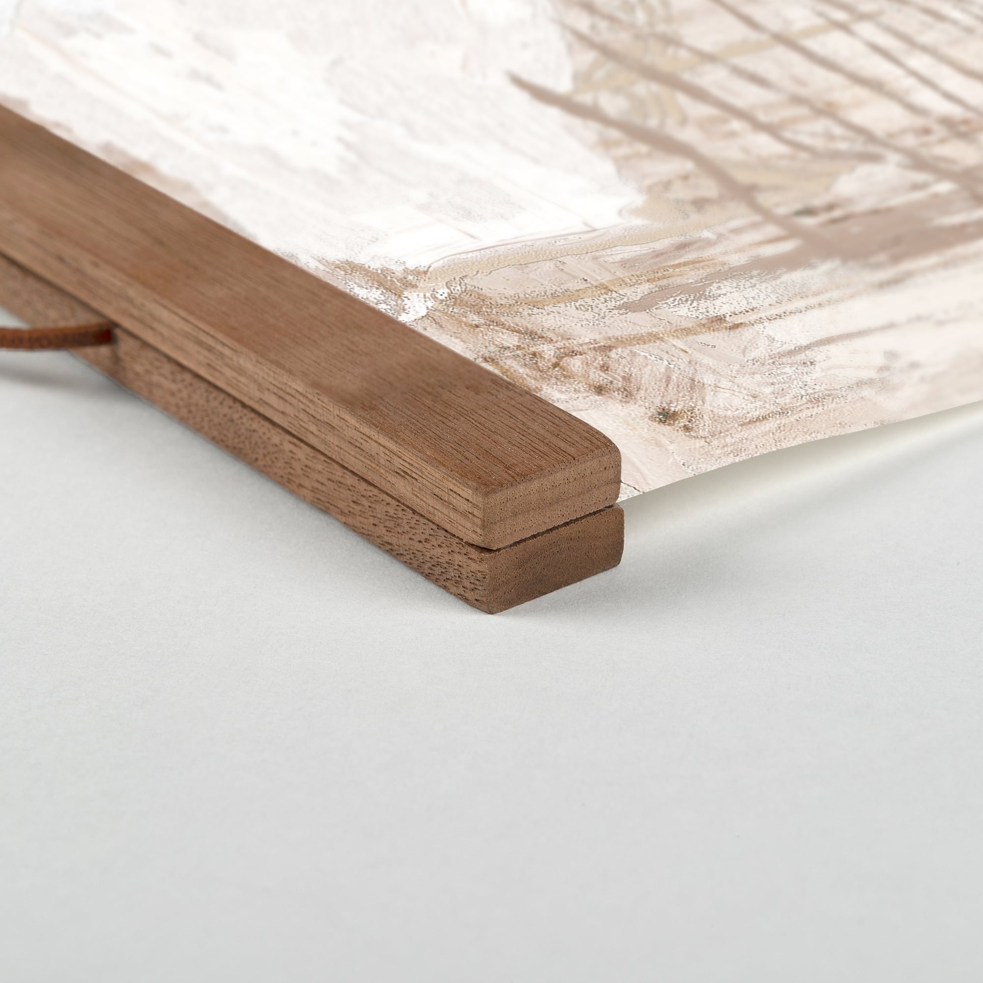 Neutral Painterly Abstract 20&#x22; x 30&#x22; Teak Hanging Canvas