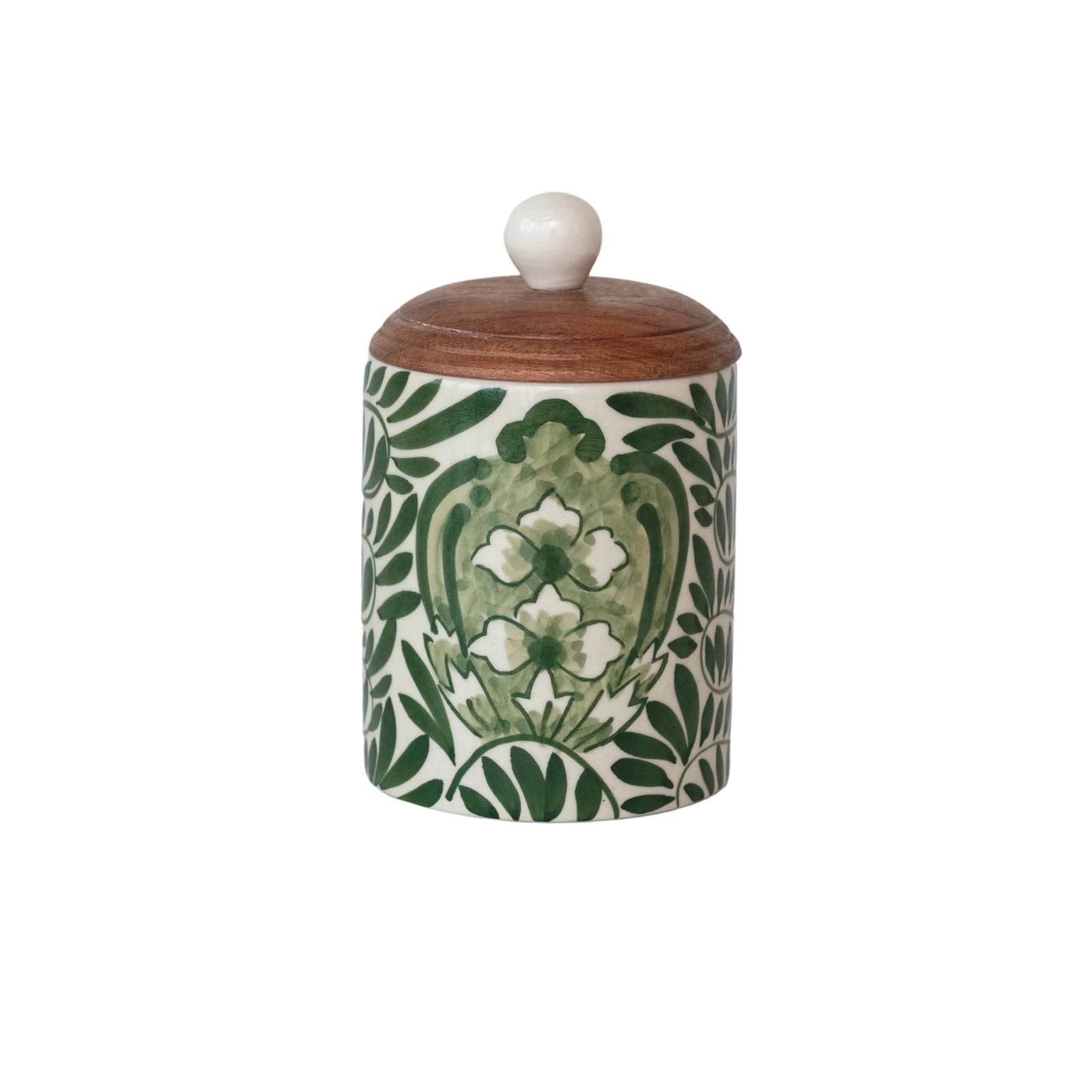 Hello Honey&#xAE; 5&#x22; Green Botanical Design Stoneware Canister