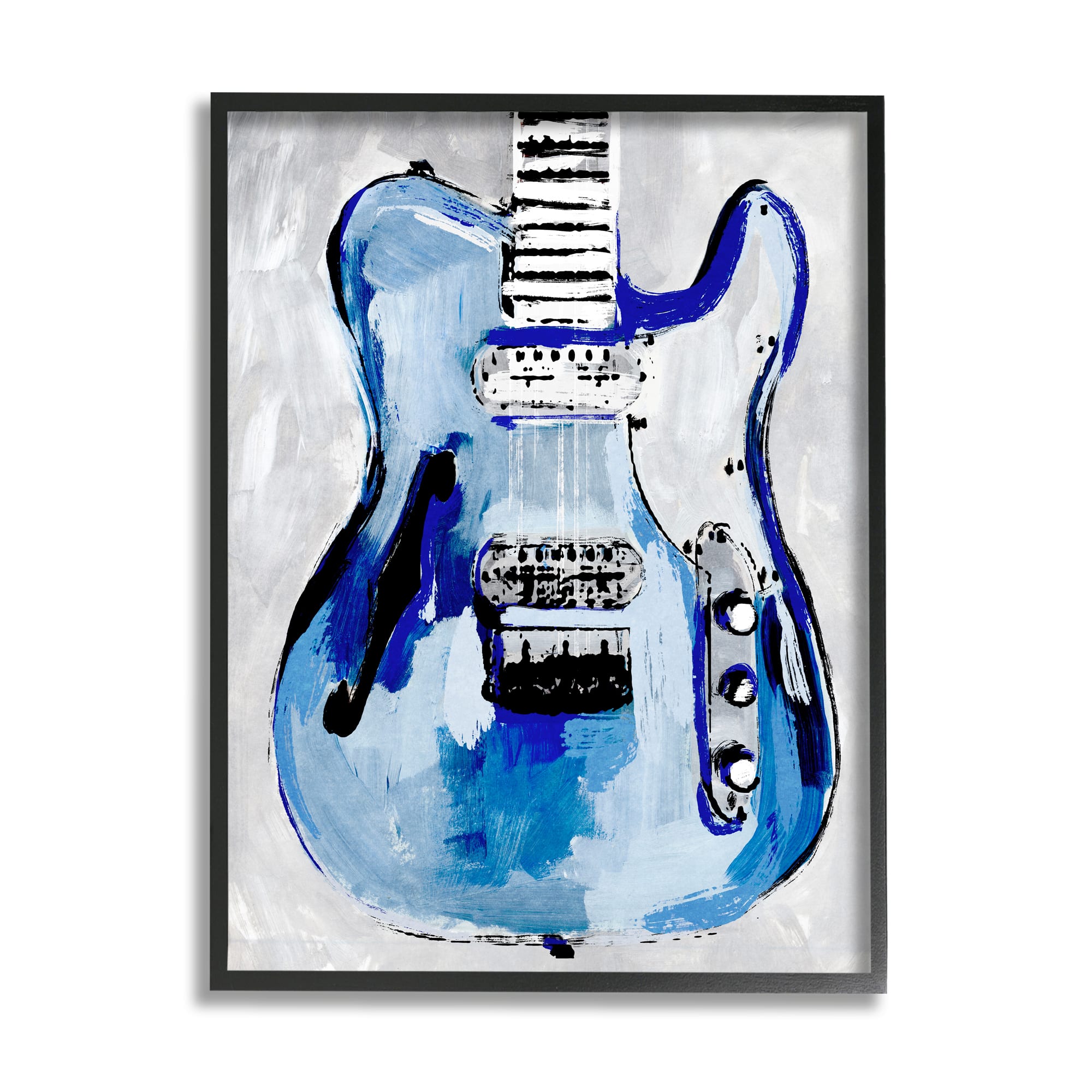 Stupell Industries Abstract Rockstar Guitar Modern Painting Blue Grey Framed Wall Art