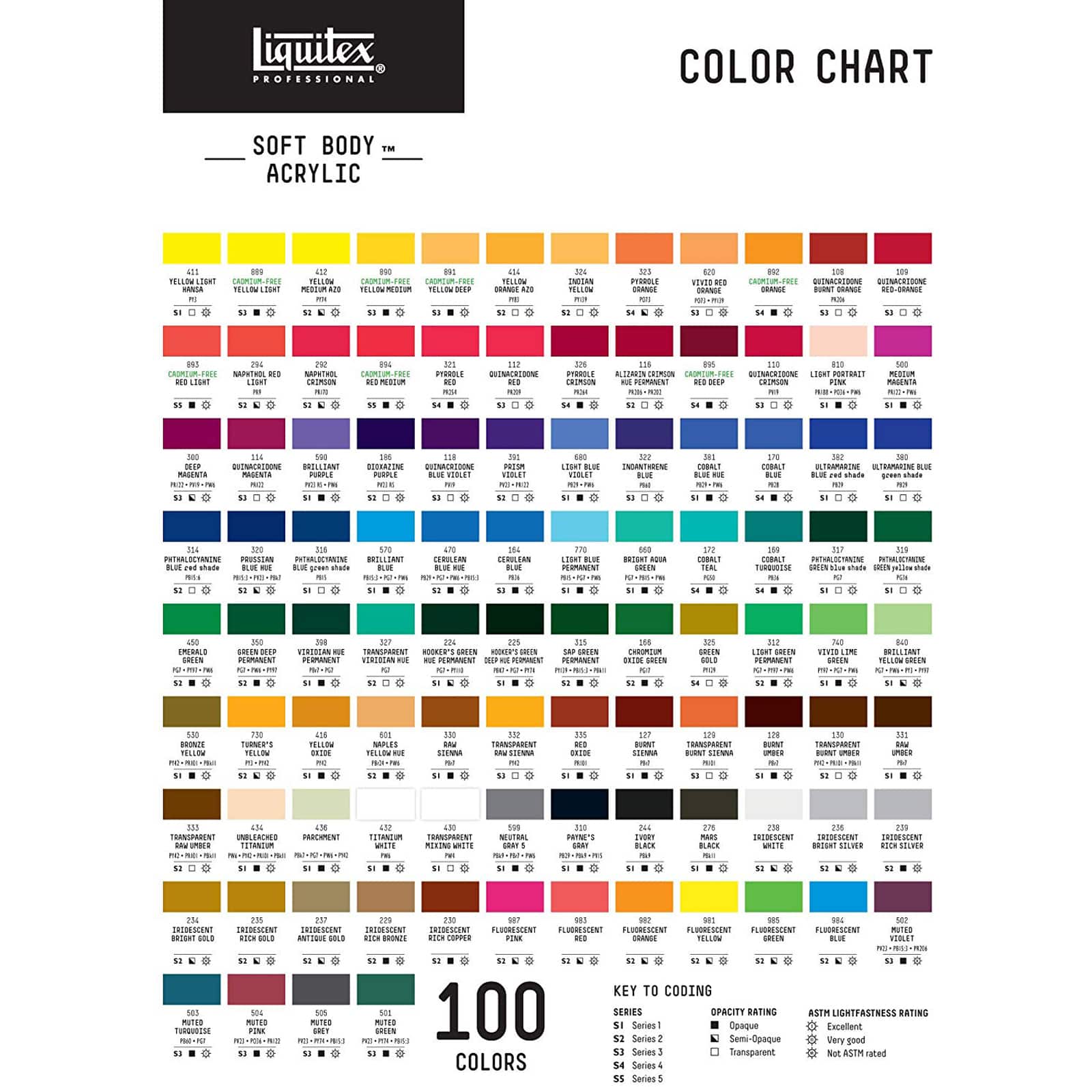 Artists Liquitex Professional Heavy Body Acrylic Paint Colour Chart