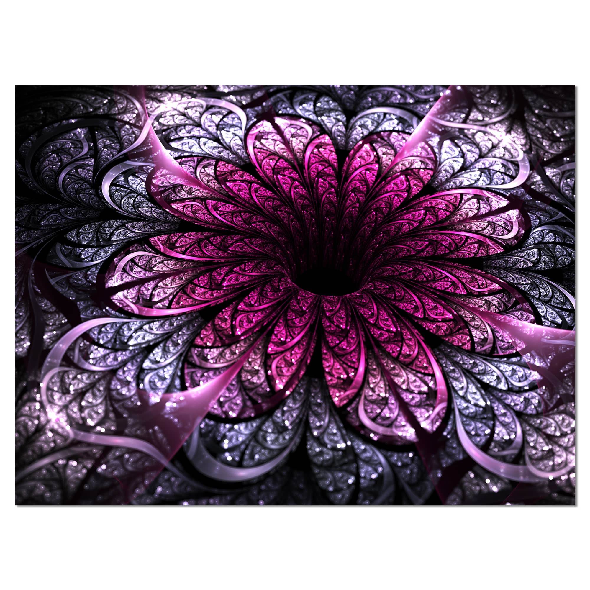 Designart - Dark Purple Fractal Flower Digital Art - Floral Canvas Art Print