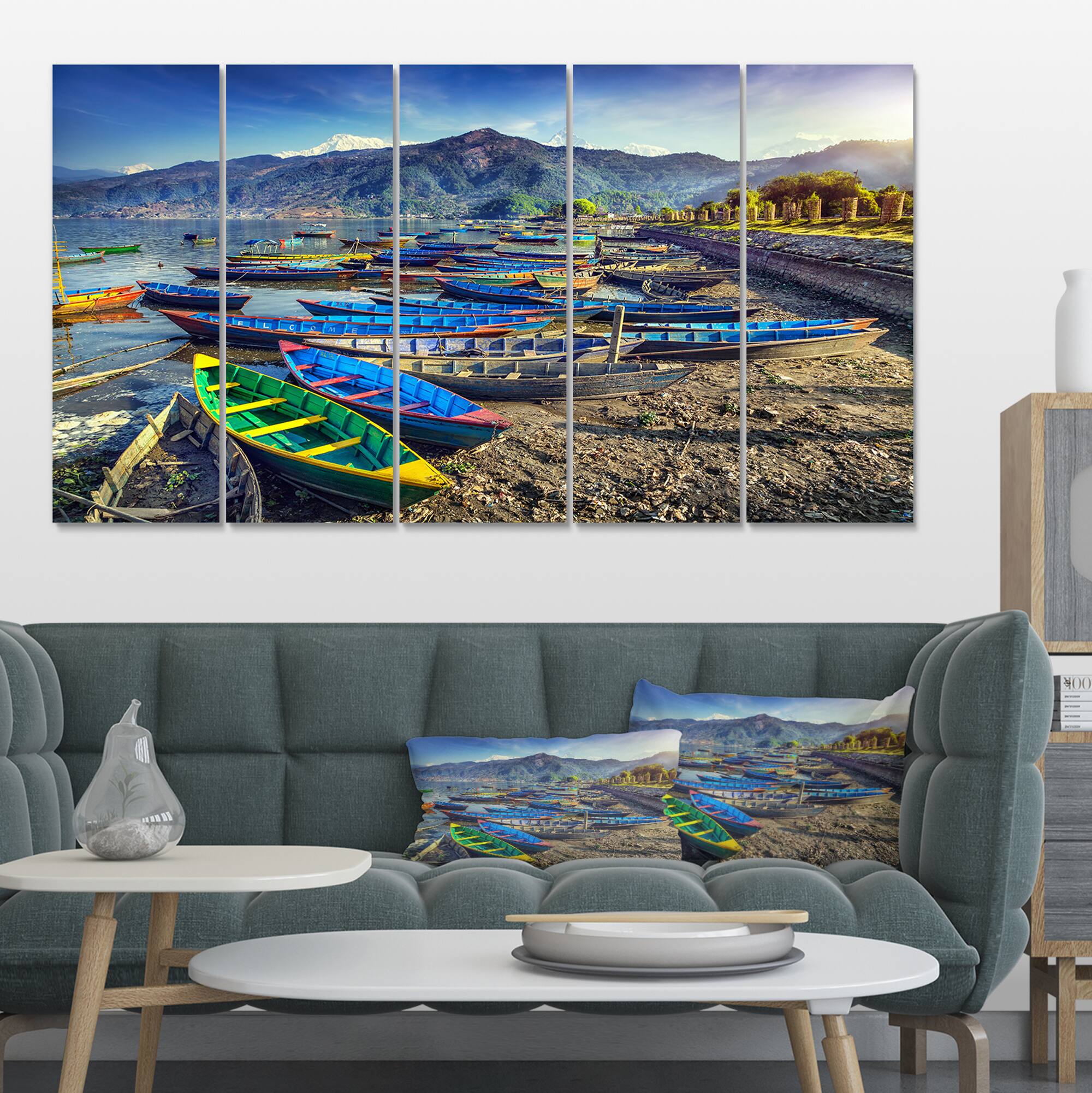 Designart - Colorful Boats in Pokhara Lake - Boat Canvas Art Print