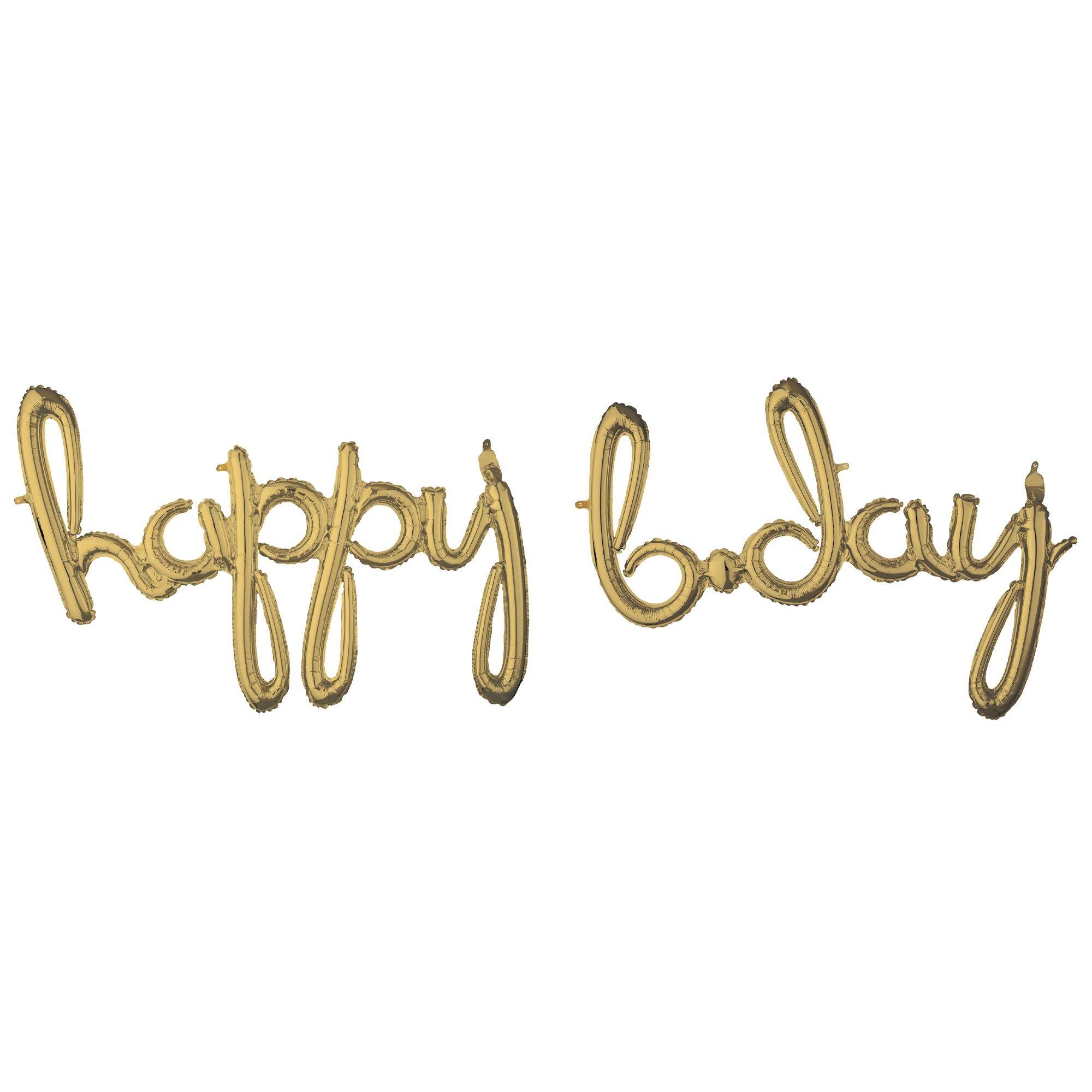 White Gold Happy Birthday Script Foil Balloon Set