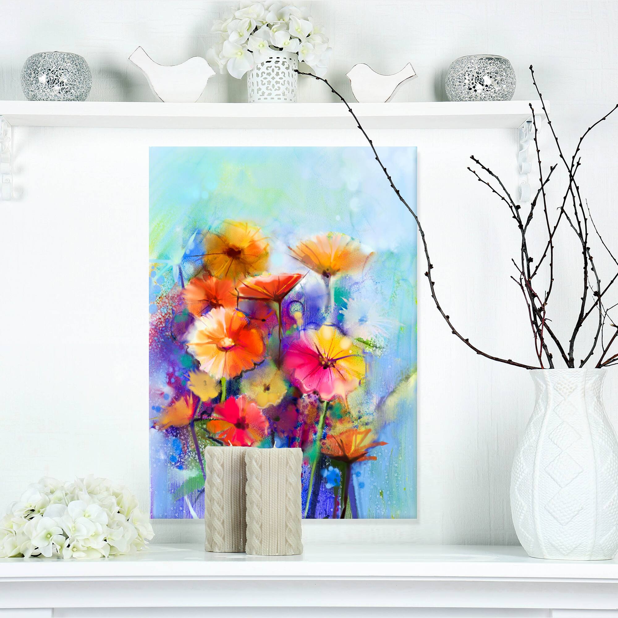 Designart - Abstract Floral Watercolor Painting - Large Floral Canvas Art Print