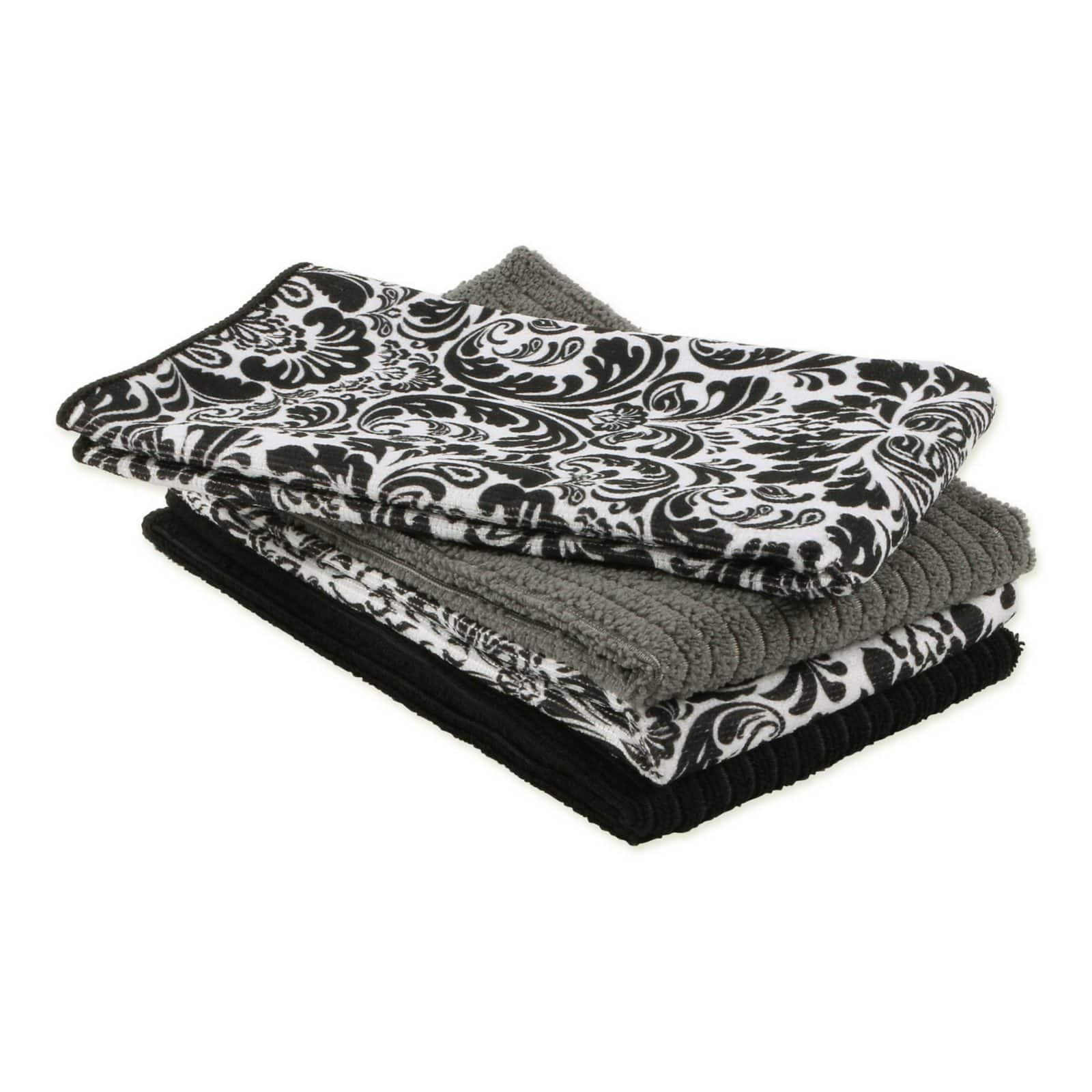 Black Damask Microfiber Dishtowel, 4ct.