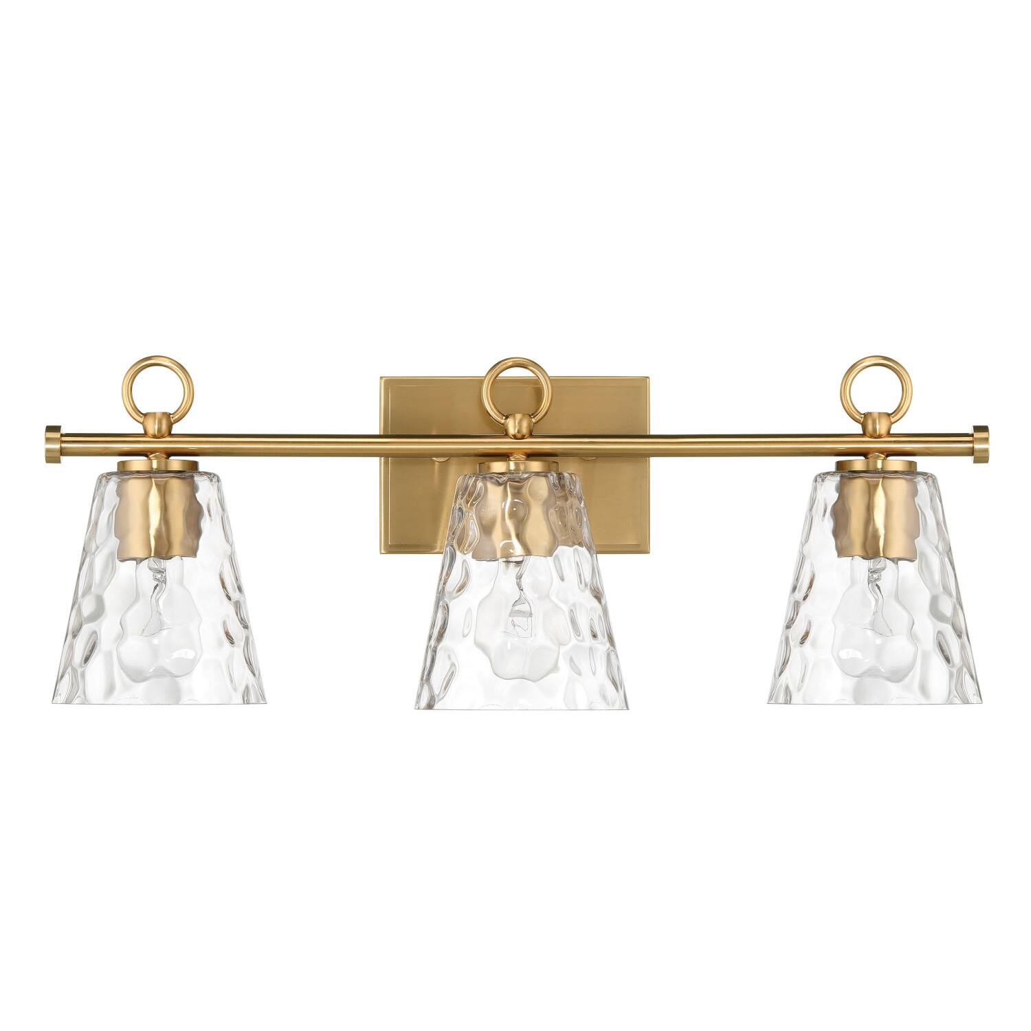 Hello Honey&#xAE; Imogen Brushed Gold Metal &#x26; Hammered Water Glass 3-Light Vanity Light