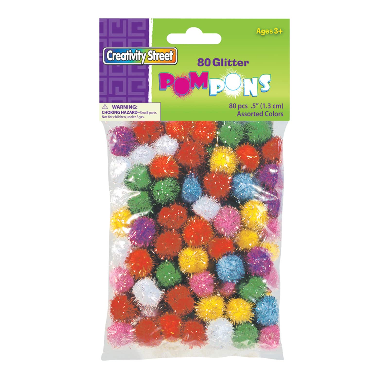 Creativity Street® 1/2" Assorted Glitter Pom Pons, 80ct.