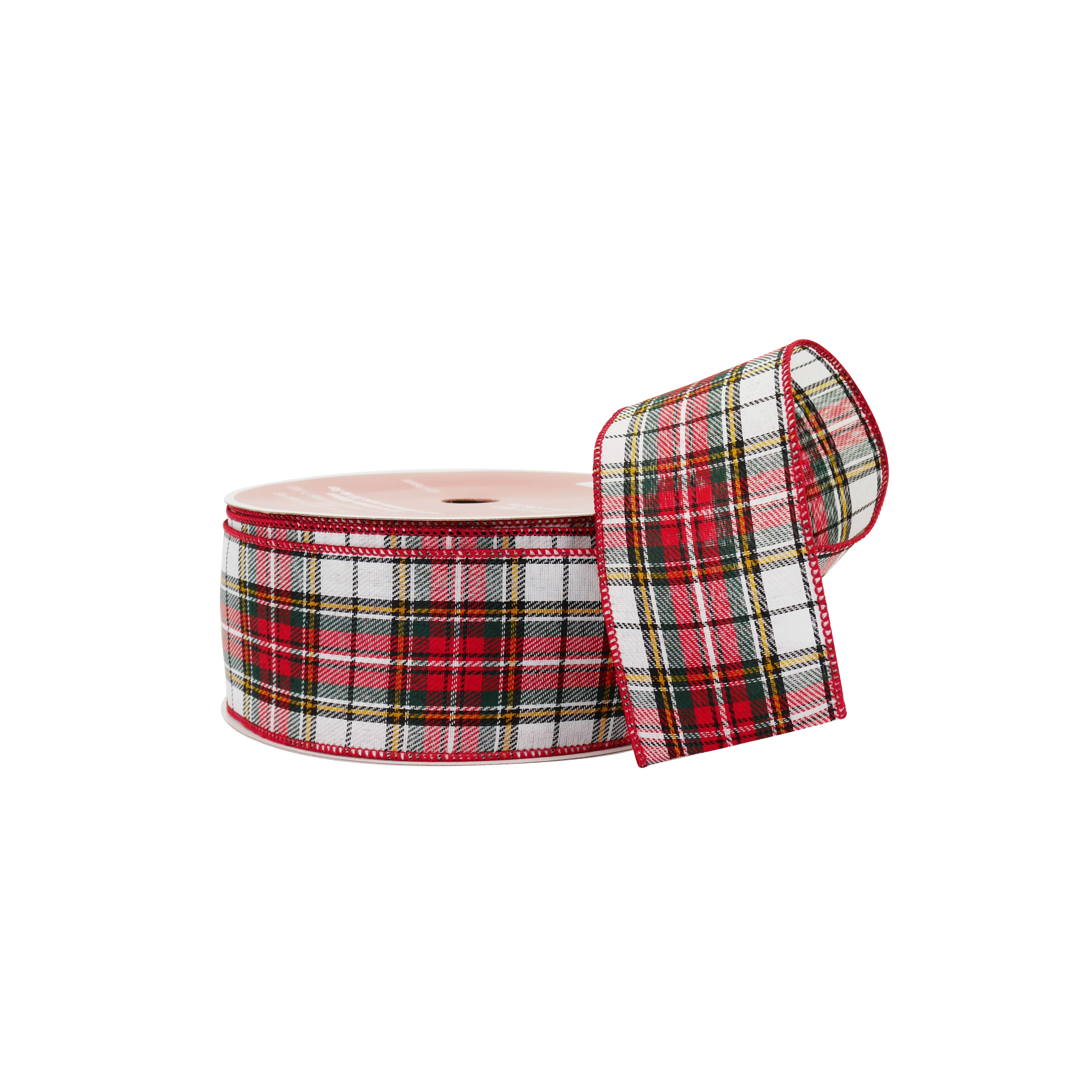 2.5&#x22; x 80ft. Green &#x26; Natural Plaid Wired Jumbo Ribbon by Celebrate It&#xAE;