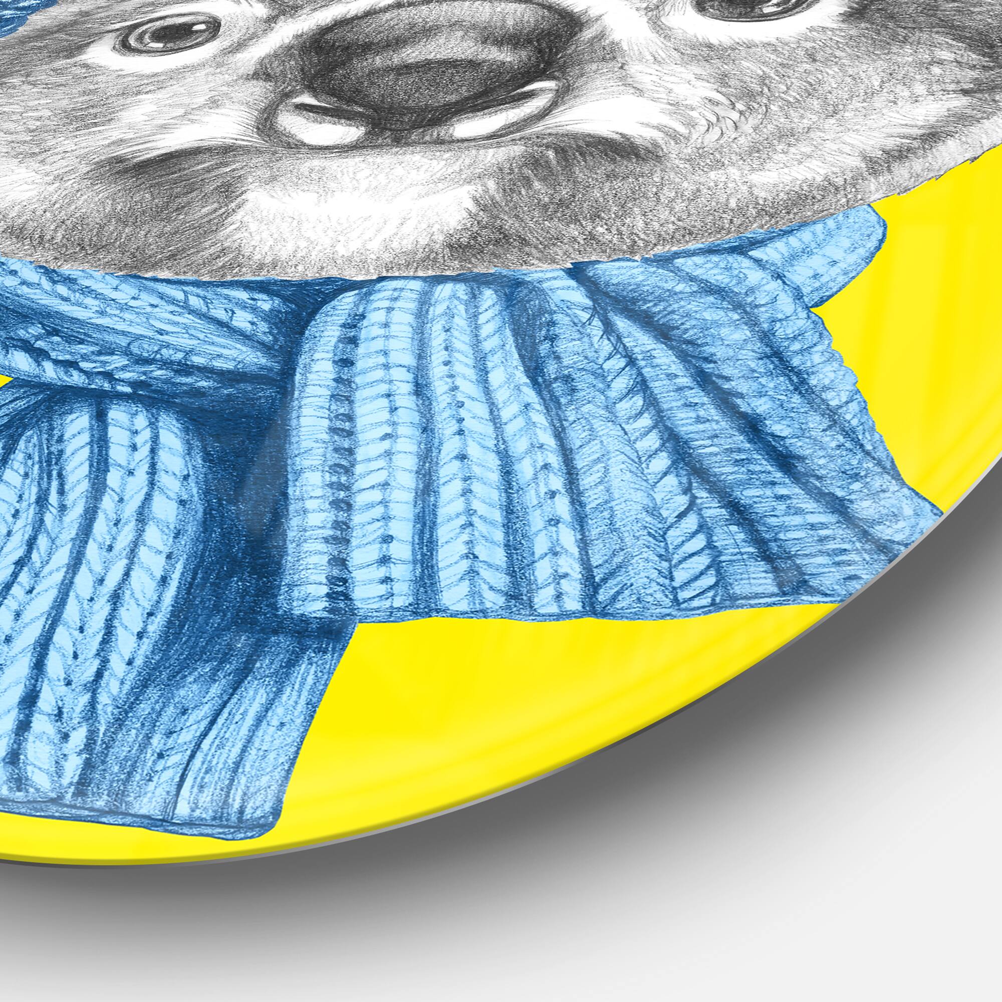 Designart - Koala with Scarf and Earmuffs' Disc Animal Metal Circle Wall Decor