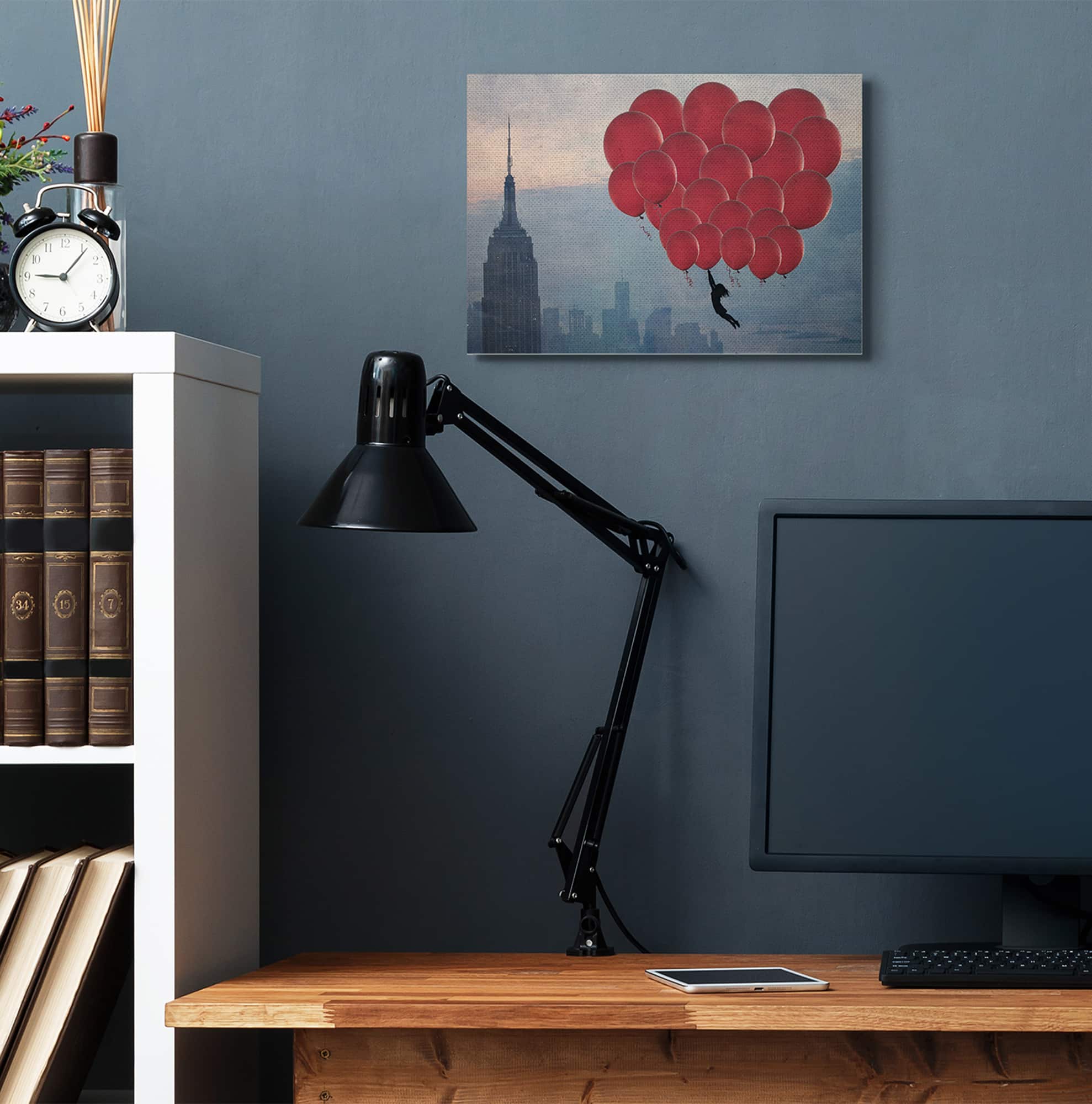 Stupell Industries Cityscape Girl Balloons Abstract Modern Collage Design Canvas Wall Art