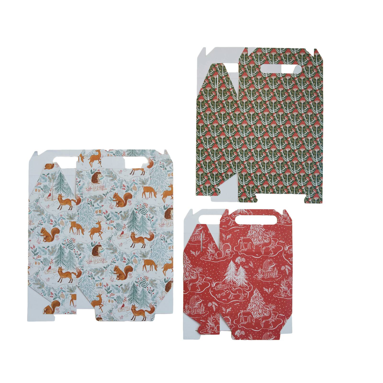Hello Honey Multicolor Printed Flora &#x26; Fauna Pattern Paper Gift Boxes with Woodland Handles, 3ct.