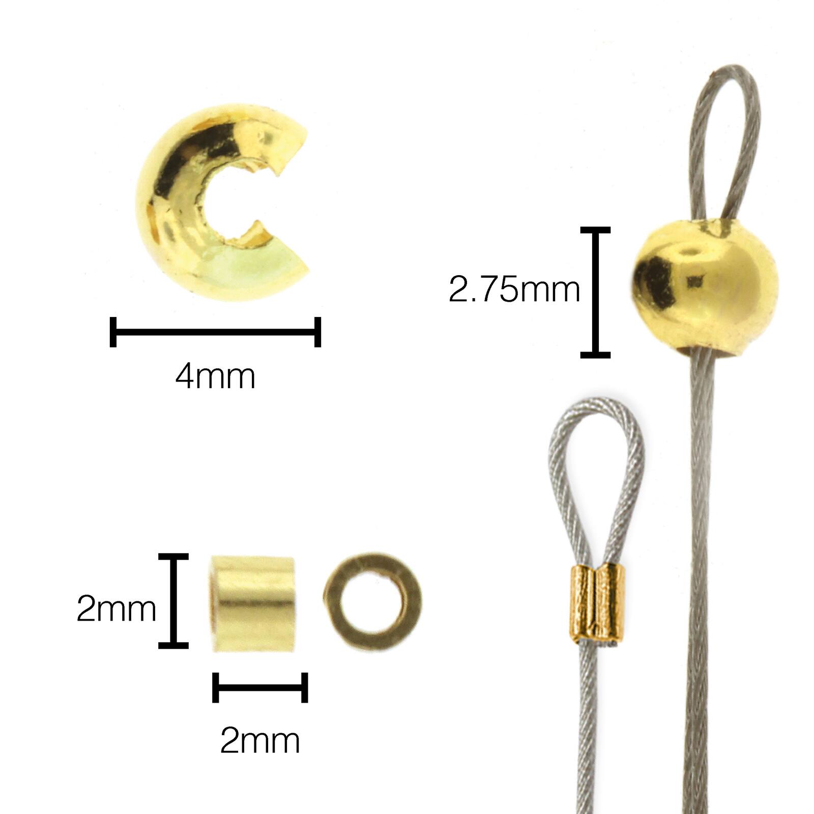 The Beadsmith® Basic Elements™ Gold-Plated Smooth Crimp Tubes & 4mm Covers