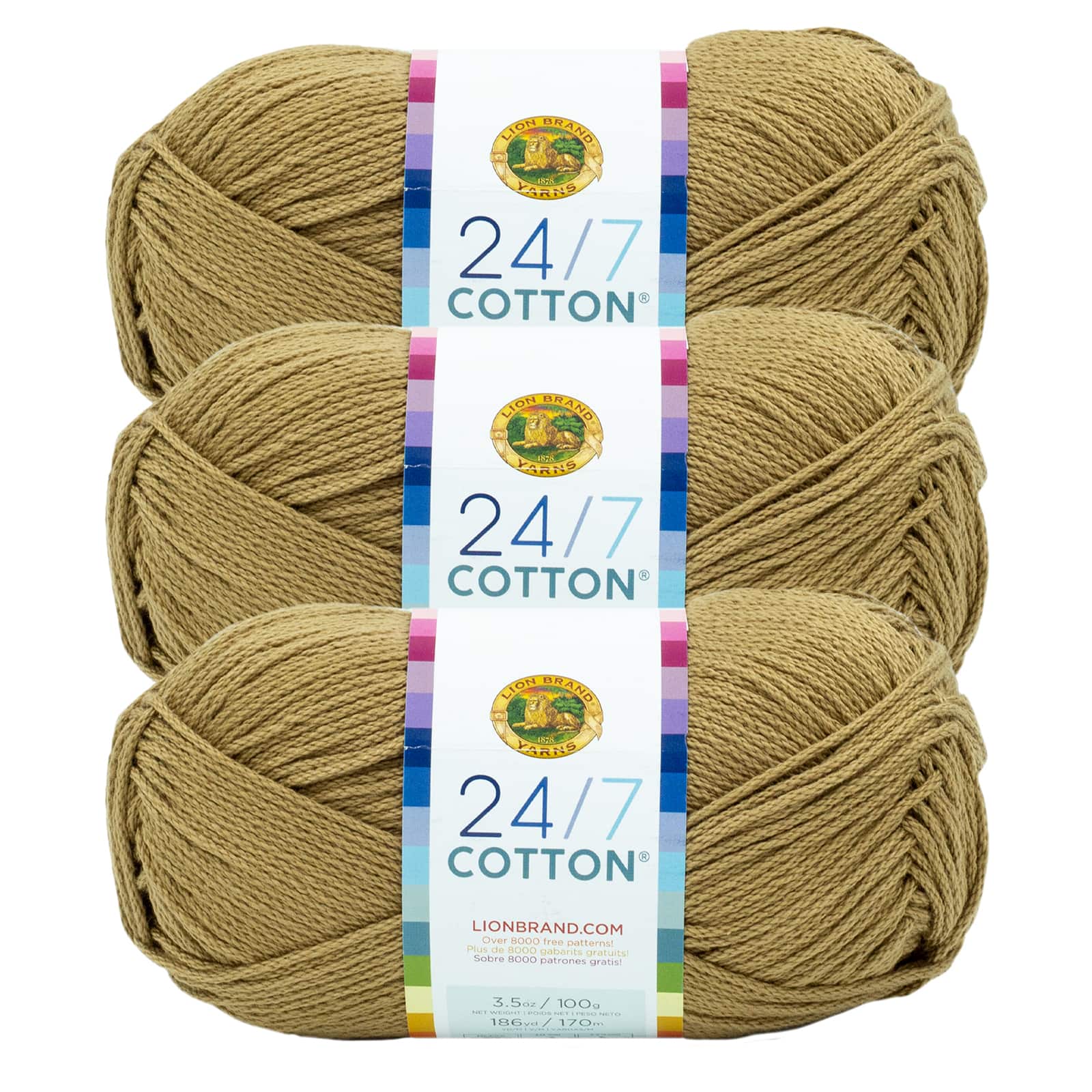 Lion Brand Yarn 24-7 Cotton Cool Grey Medium Mercerized Cotton Grey Yarn 3  Pack 