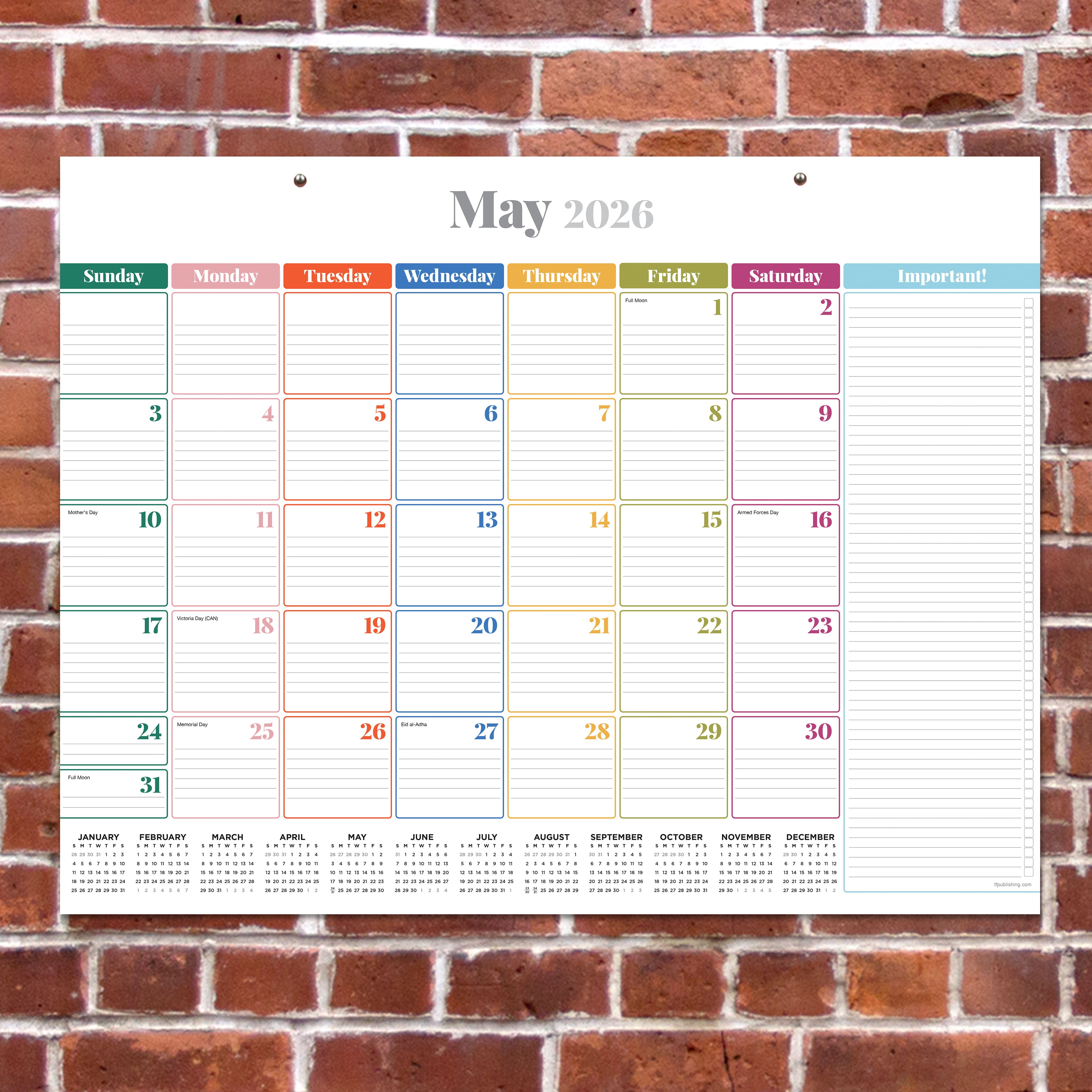 2026 Rainbow Blocks Large Desk Pad Monthly Blotter Calendar