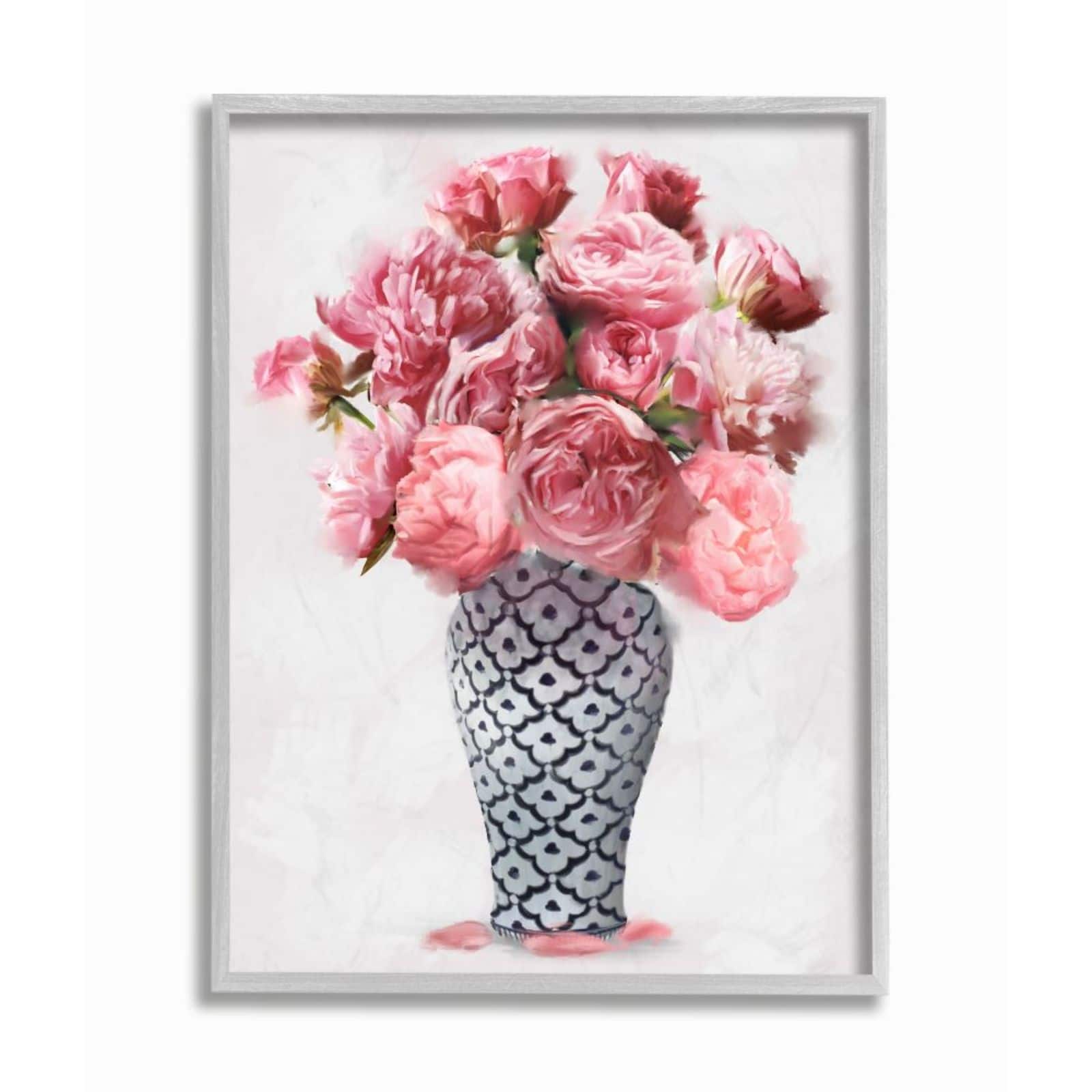 Stupell Industries Elegant Pink Peony Floral Bouquet in Vase Gray Framed Wall Art